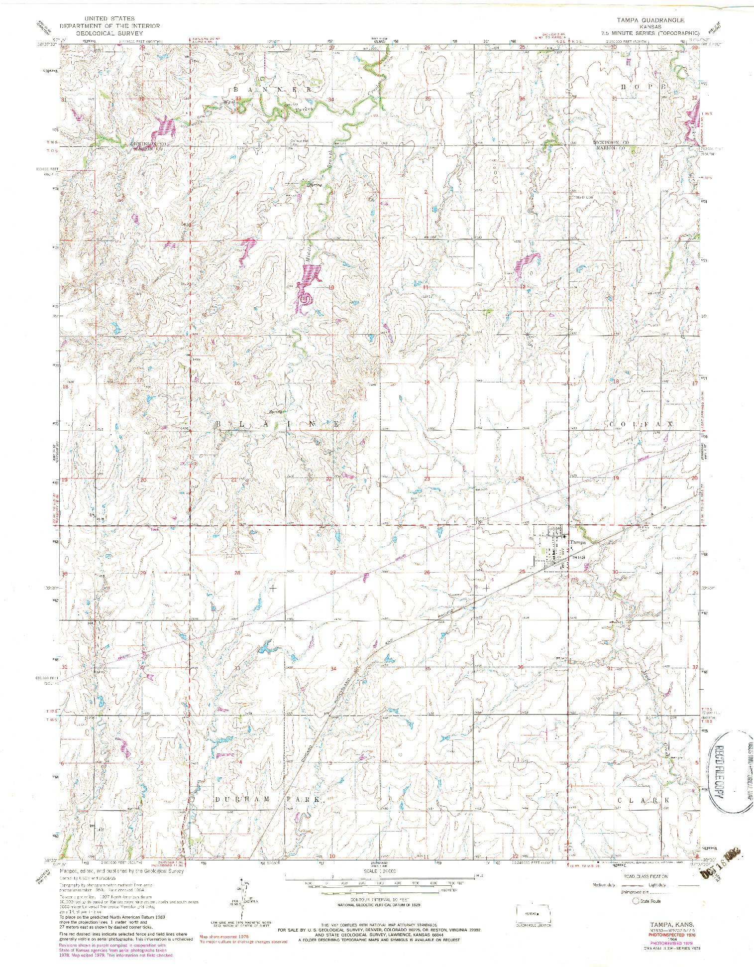 USGS 1:24000-SCALE QUADRANGLE FOR TAMPA, KS 1964