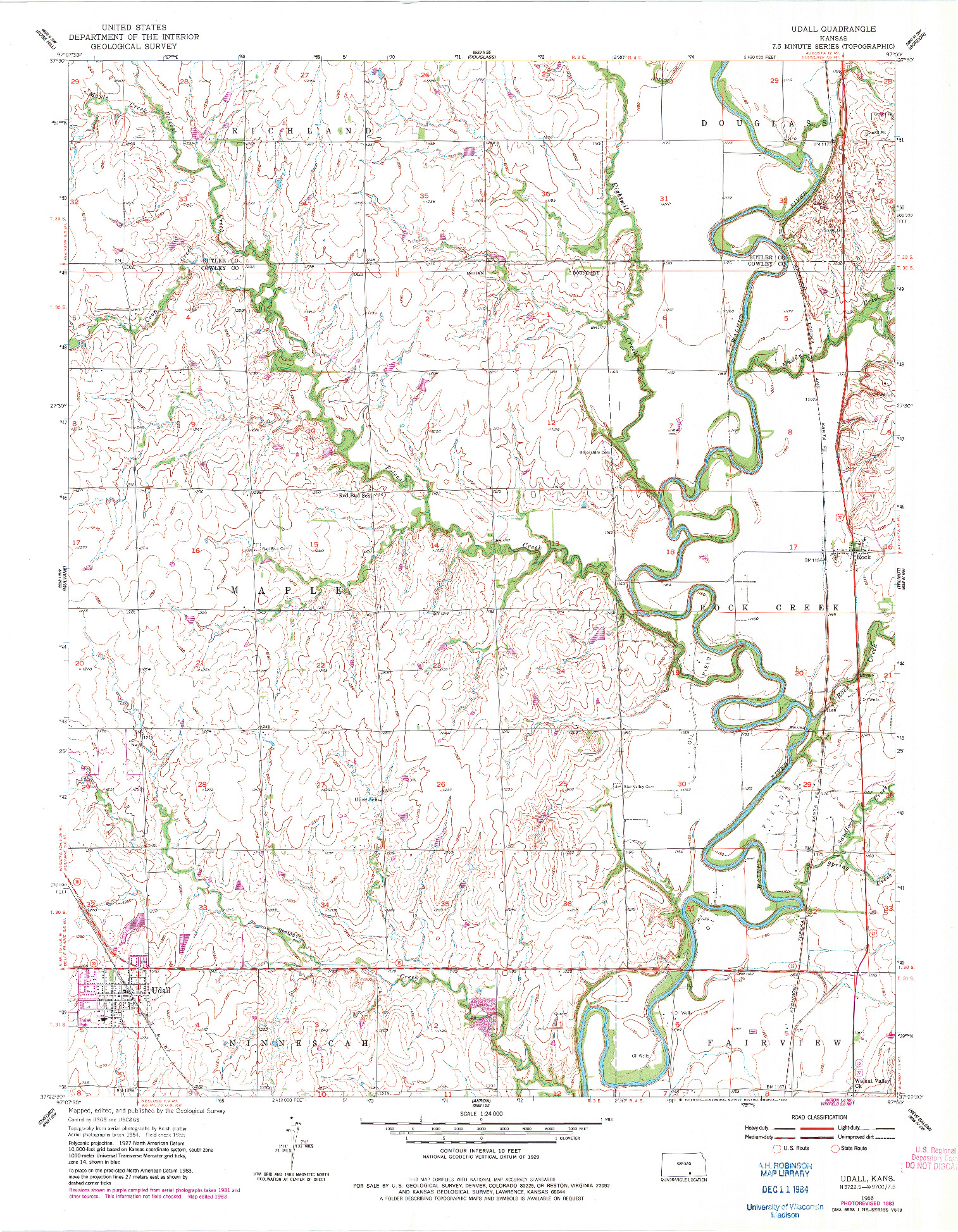 USGS 1:24000-SCALE QUADRANGLE FOR UDALL, KS 1955