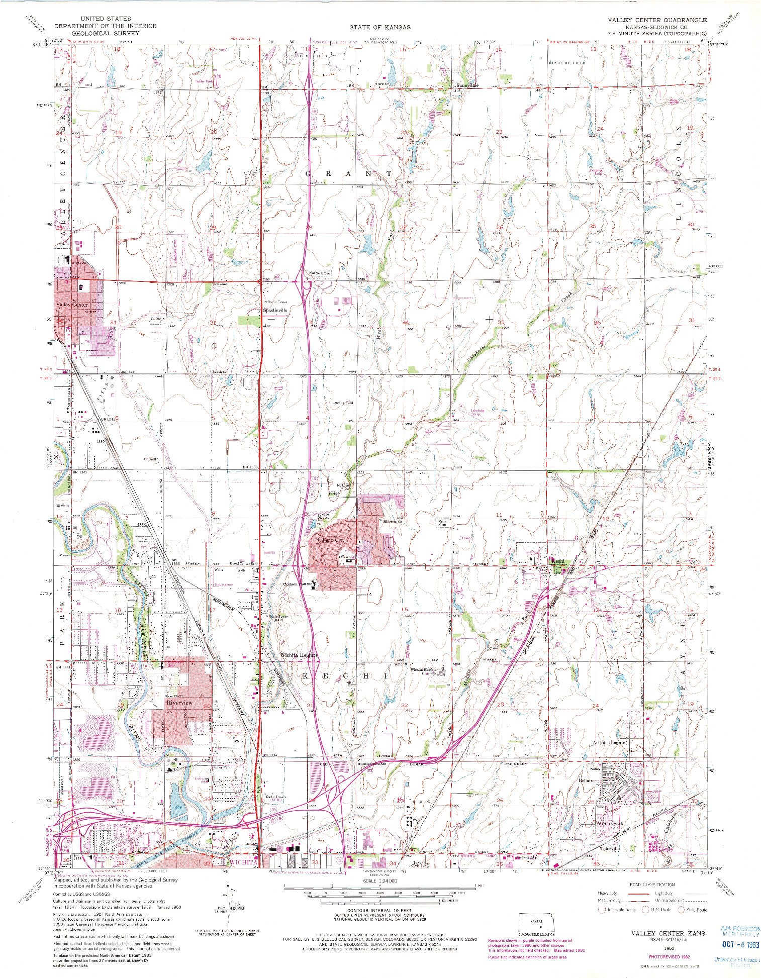 USGS 1:24000-SCALE QUADRANGLE FOR VALLEY CENTER, KS 1960