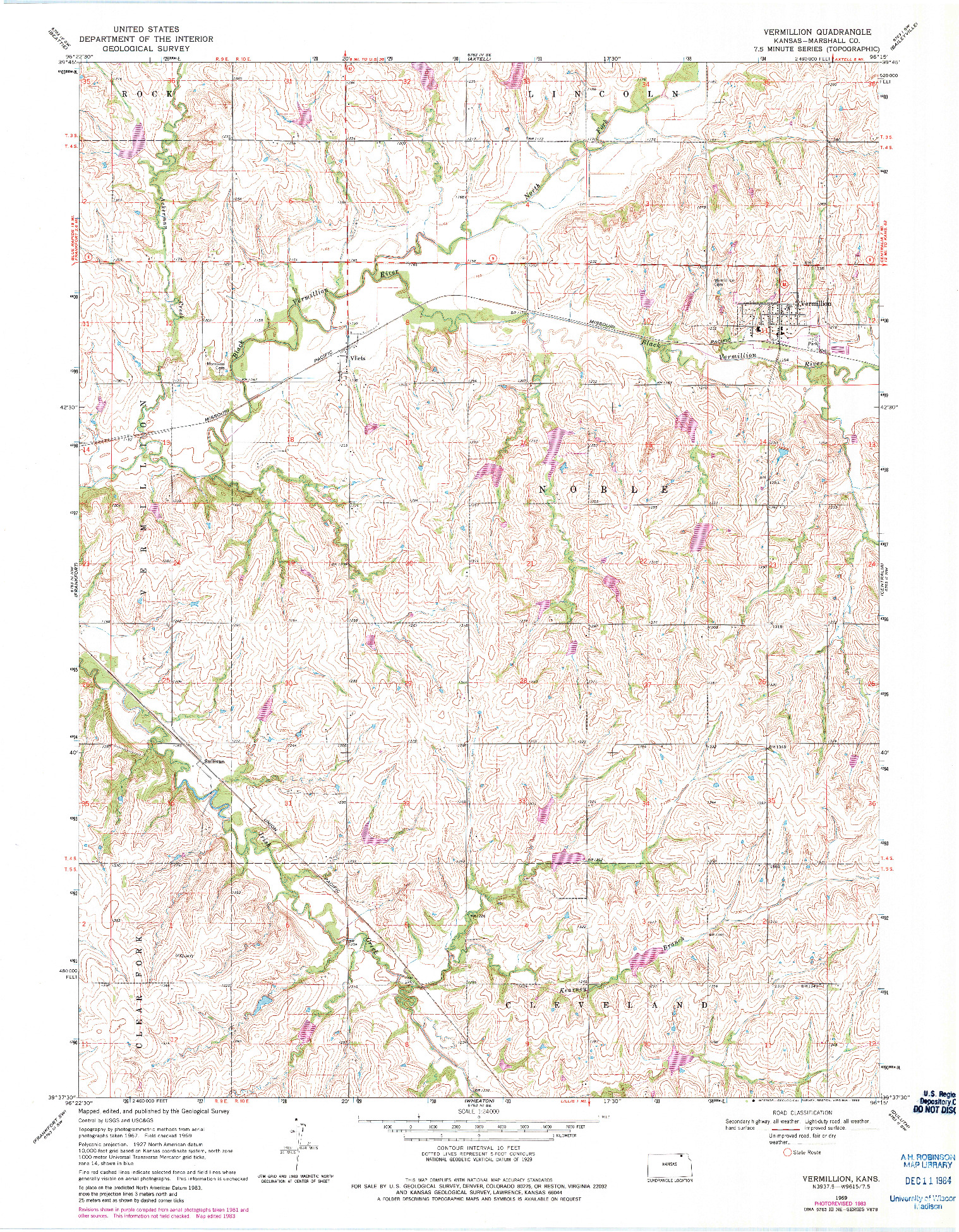 USGS 1:24000-SCALE QUADRANGLE FOR VERMILLION, KS 1969