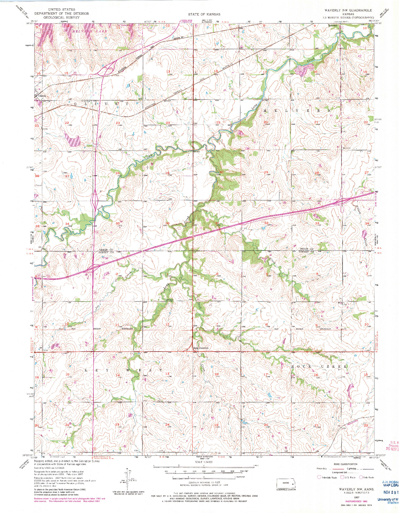 USGS 1:24000-SCALE QUADRANGLE FOR WAVERLY NW, KS 1957