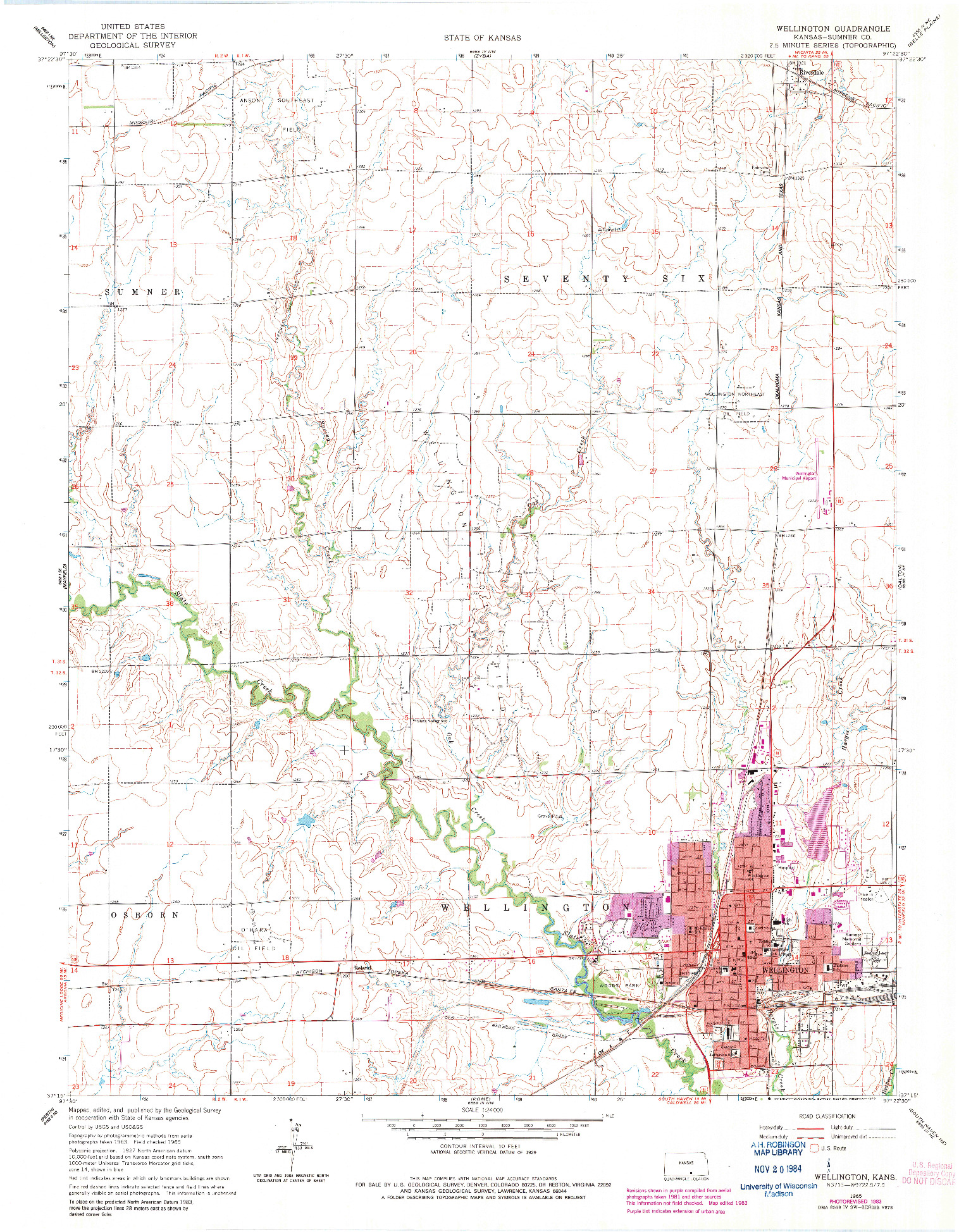 USGS 1:24000-SCALE QUADRANGLE FOR WELLINGTON, KS 1965