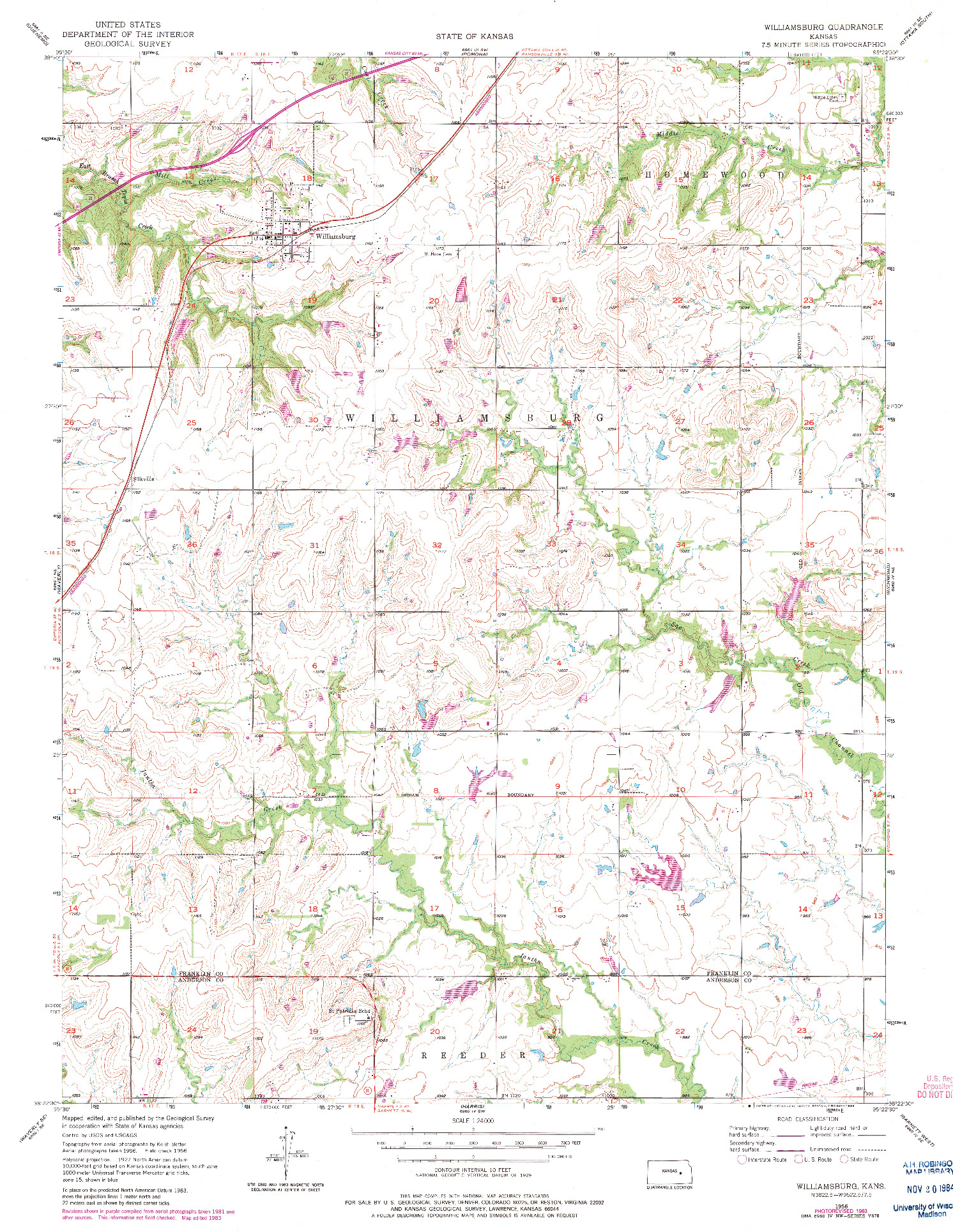 USGS 1:24000-SCALE QUADRANGLE FOR WILLIAMSBURG, KS 1956