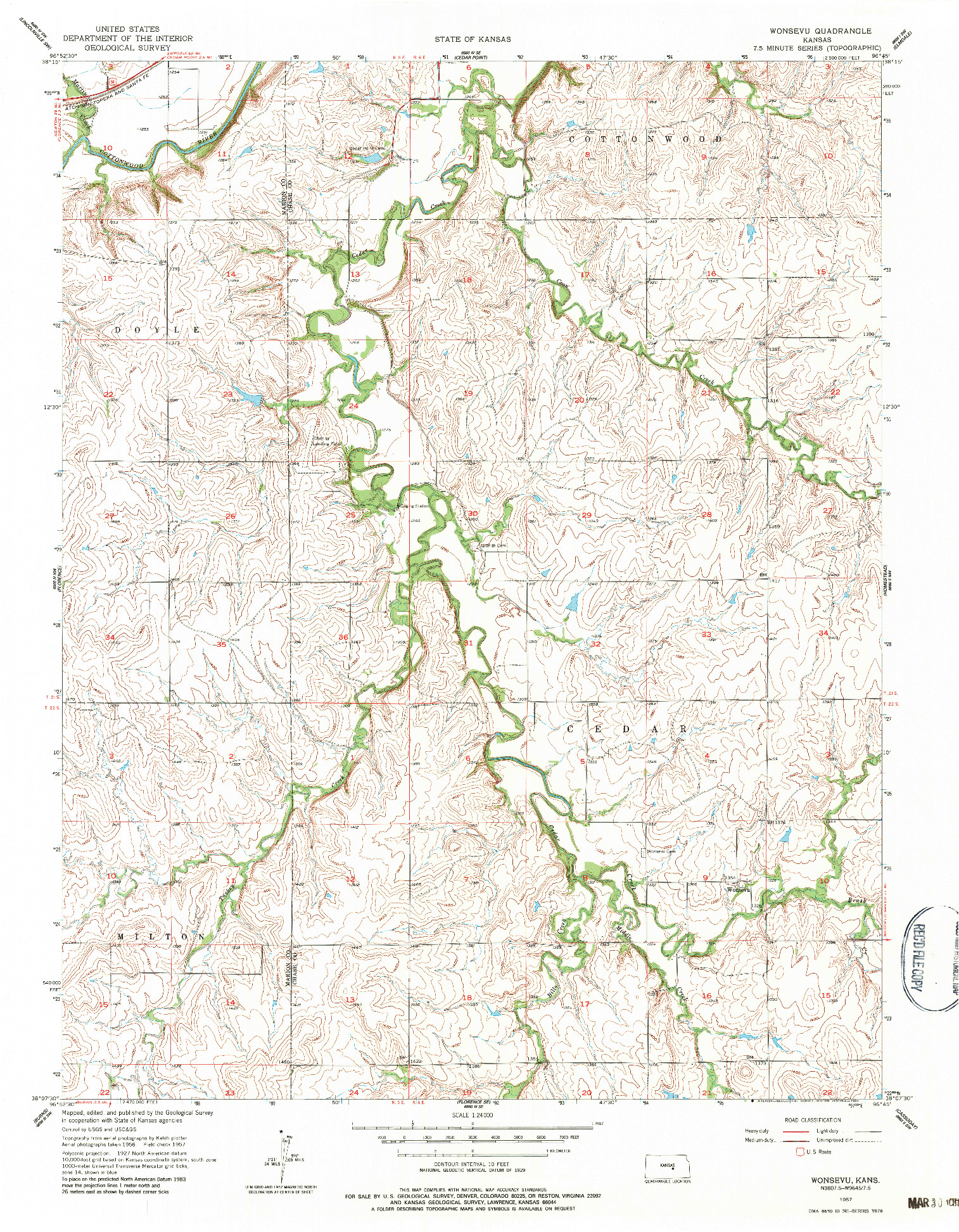 USGS 1:24000-SCALE QUADRANGLE FOR WONSEVU, KS 1957