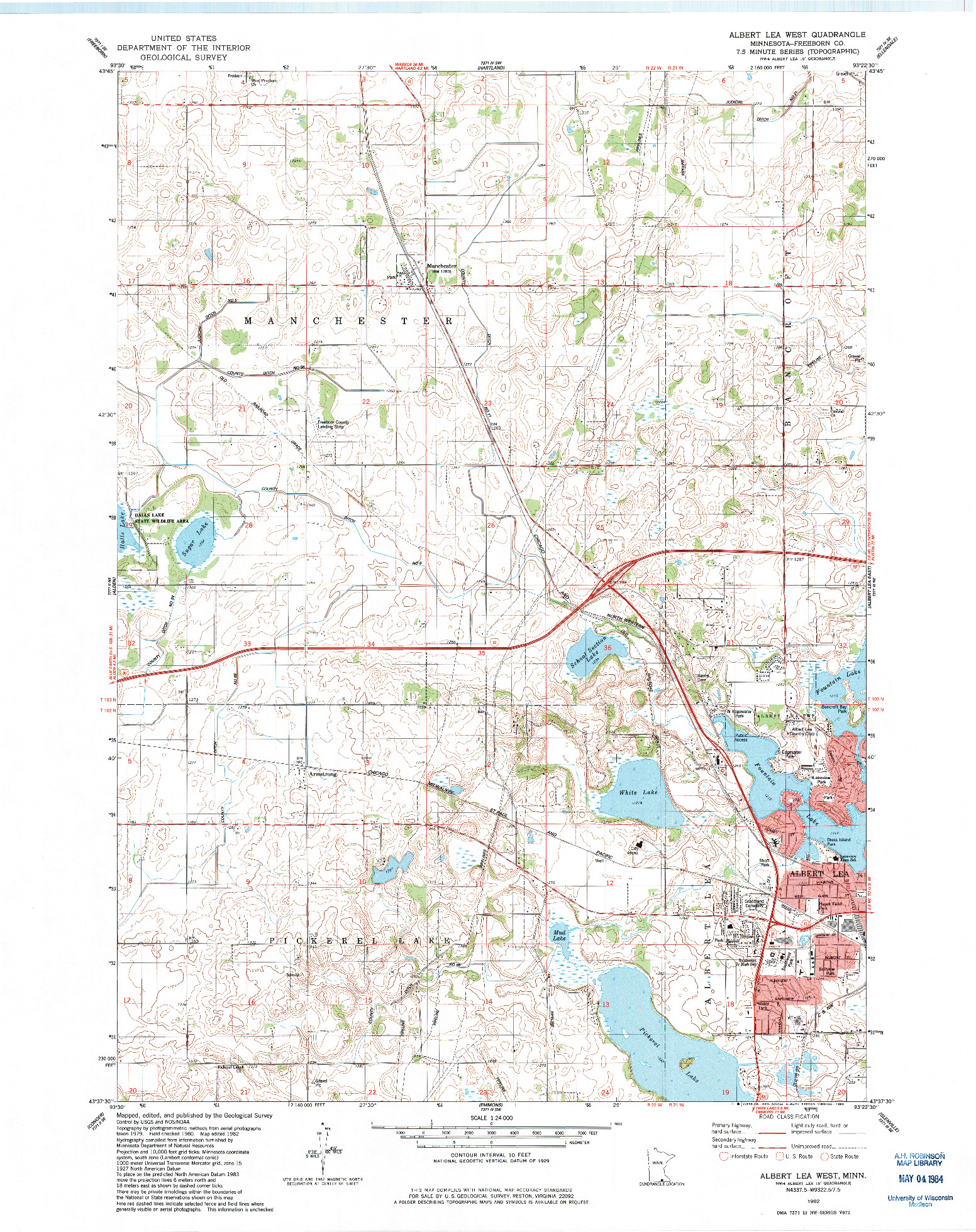 USGS 1:24000-SCALE QUADRANGLE FOR ALBERT LEA WEST, MN 1982