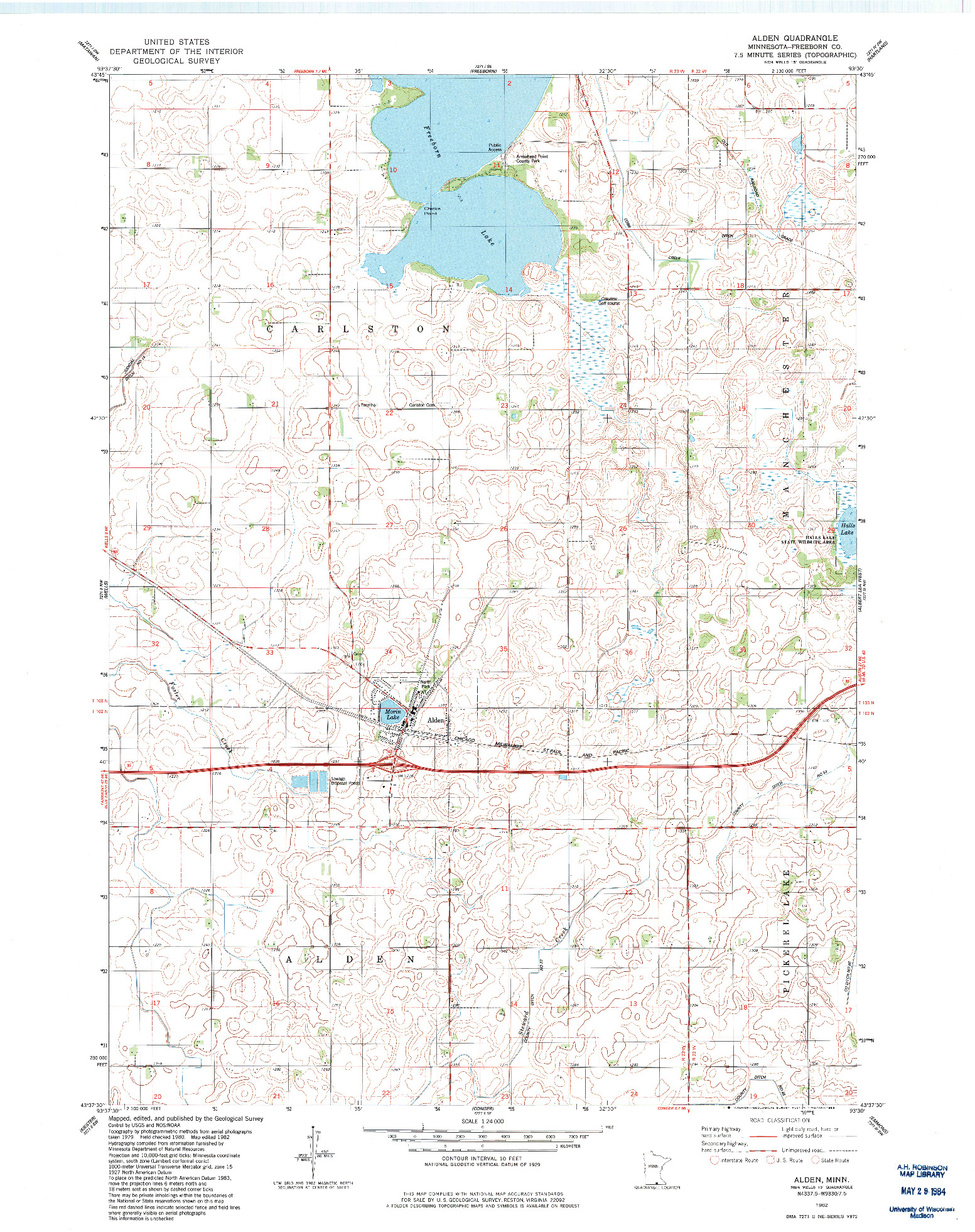 USGS 1:24000-SCALE QUADRANGLE FOR ALDEN, MN 1982