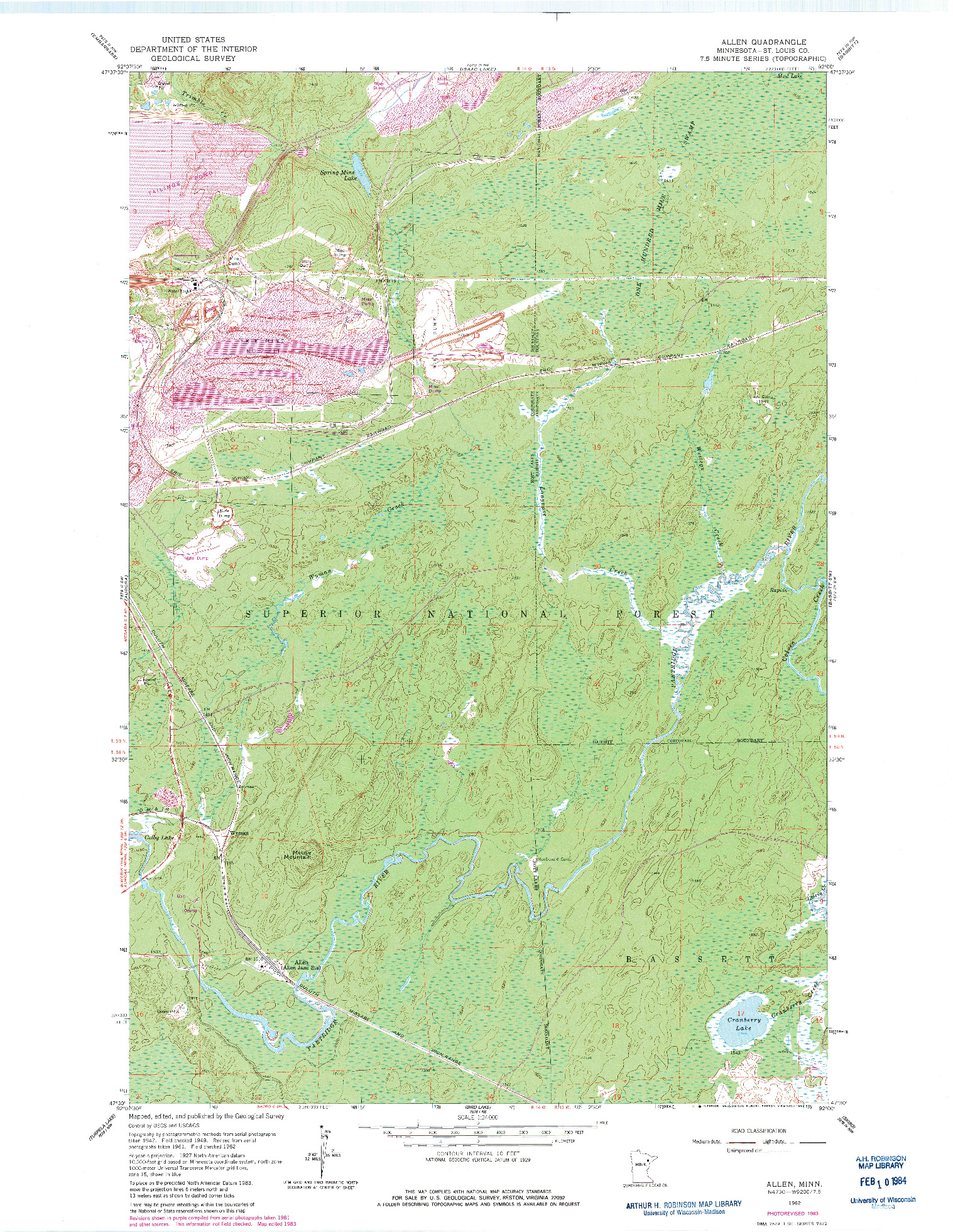 USGS 1:24000-SCALE QUADRANGLE FOR ALLEN, MN 1962