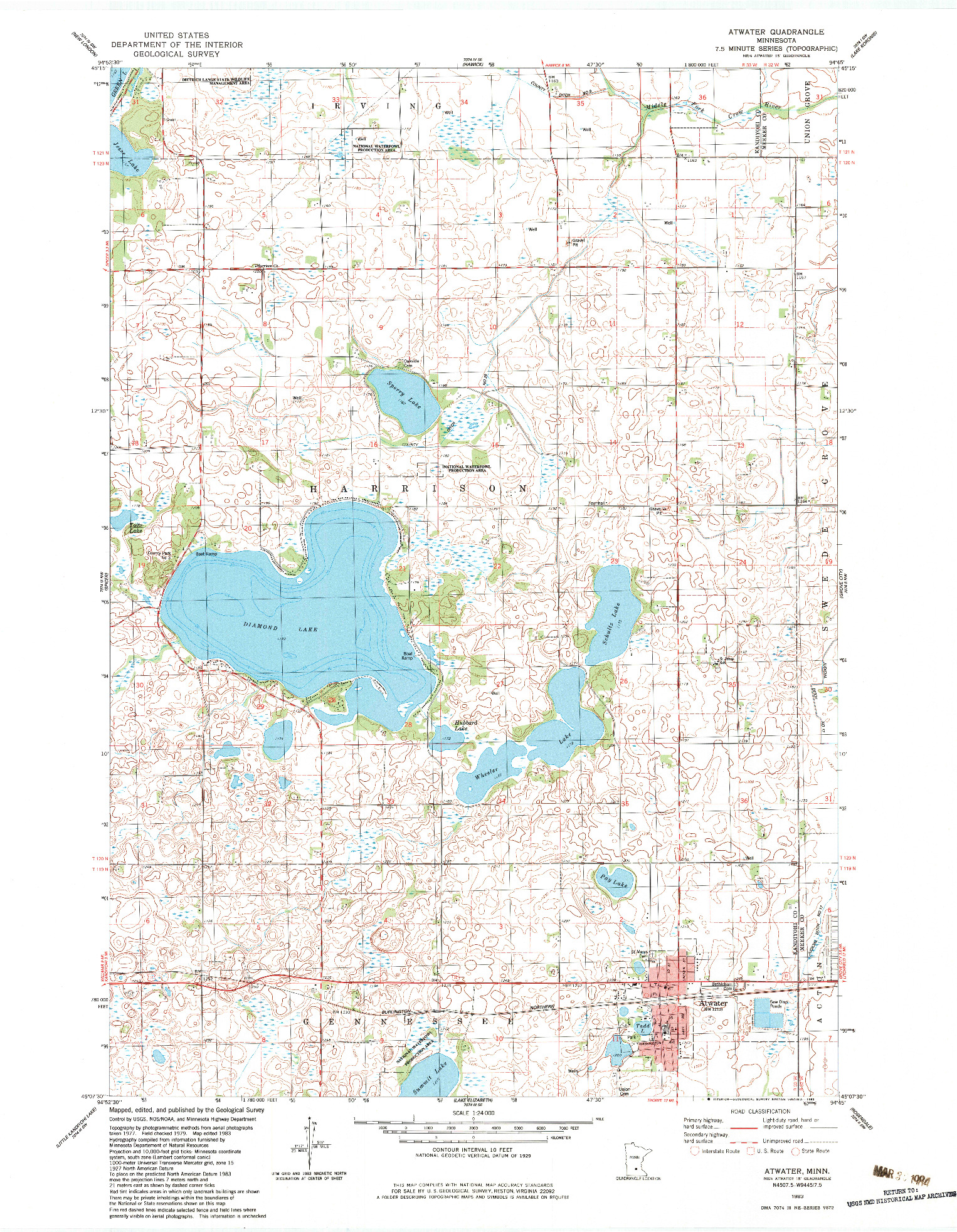 USGS 1:24000-SCALE QUADRANGLE FOR ATWATER, MN 1983