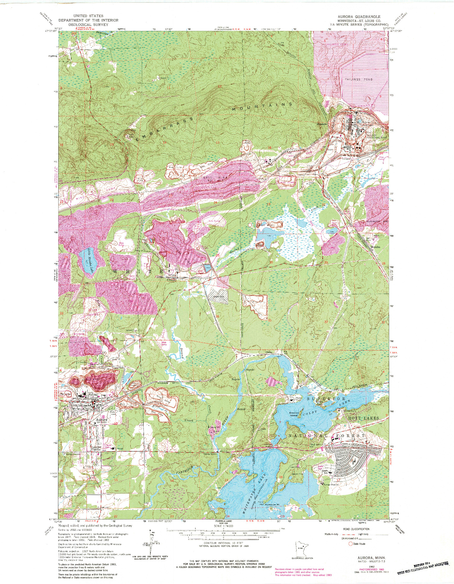 USGS 1:24000-SCALE QUADRANGLE FOR AURORA, MN 1962