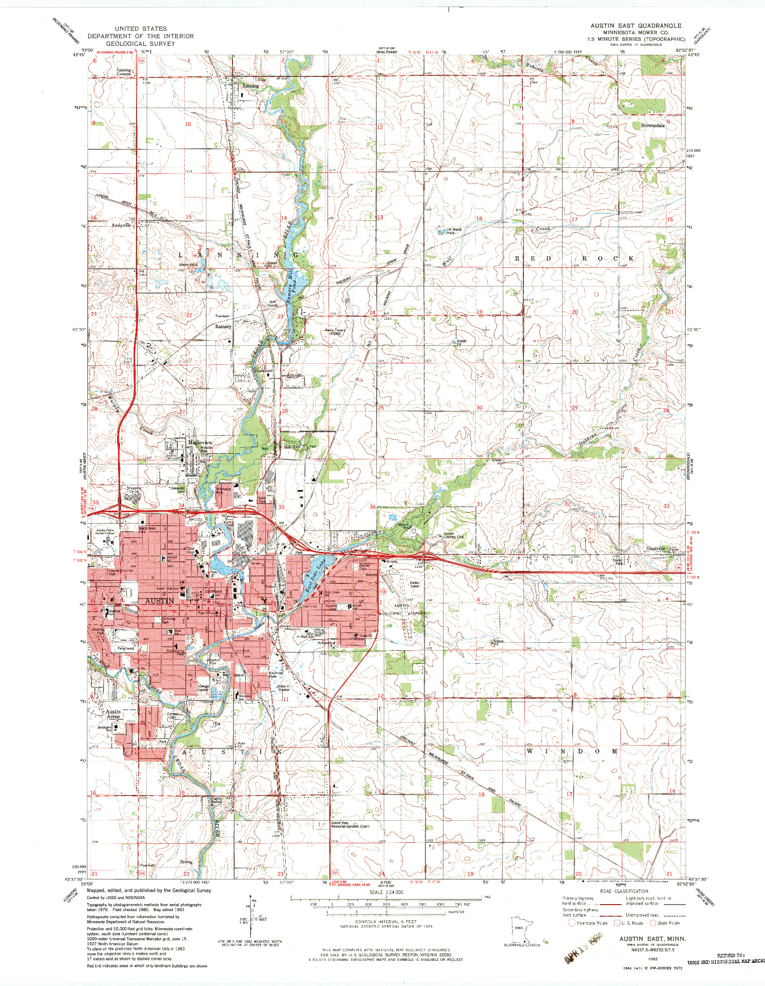 USGS 1:24000-SCALE QUADRANGLE FOR AUSTIN EAST, MN 1982