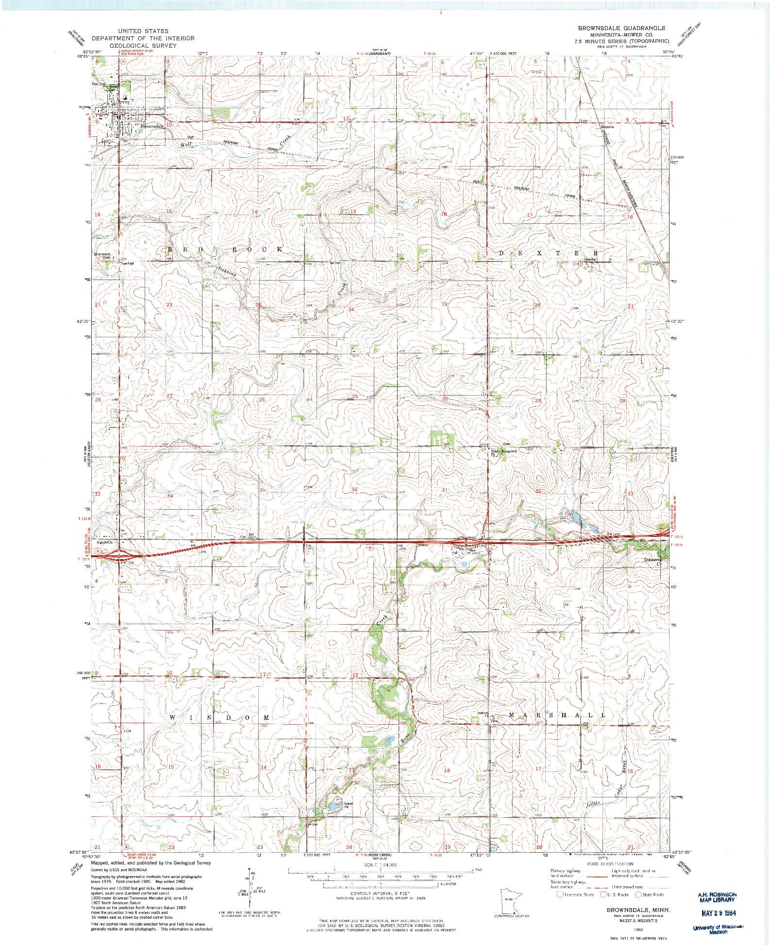 USGS 1:24000-SCALE QUADRANGLE FOR BROWNSDALE, MN 1982