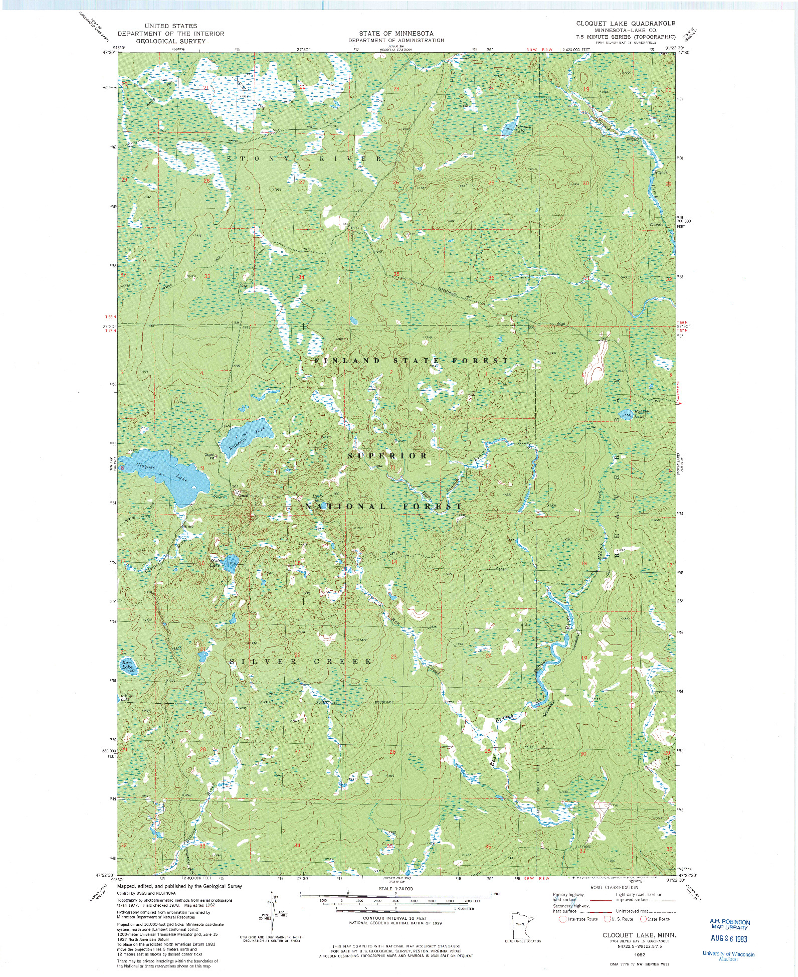 USGS 1:24000-SCALE QUADRANGLE FOR CLOQUET LAKE, MN 1982