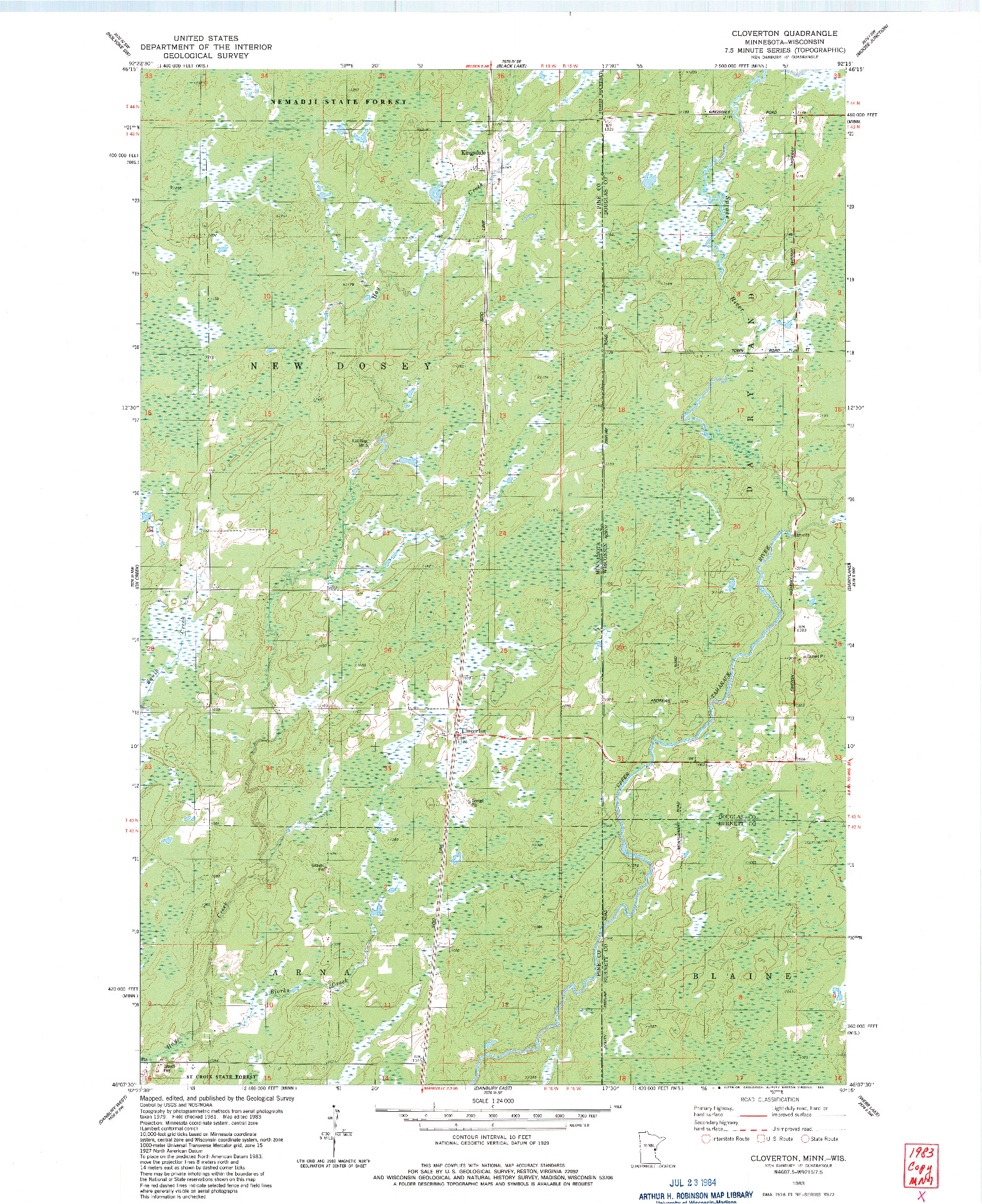 USGS 1:24000-SCALE QUADRANGLE FOR CLOVERTON, MN 1983