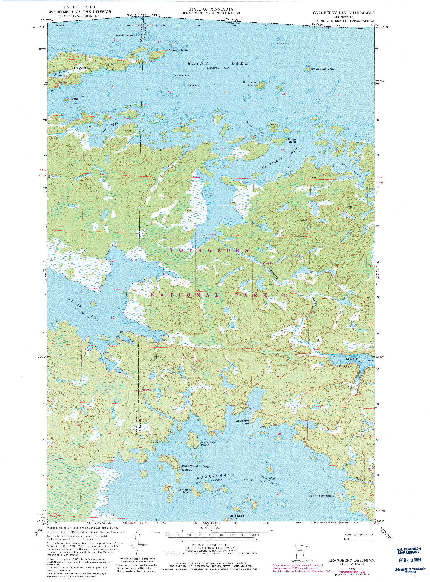 USGS 1:24000-SCALE QUADRANGLE FOR CRANBERRY BAY, MN 1969