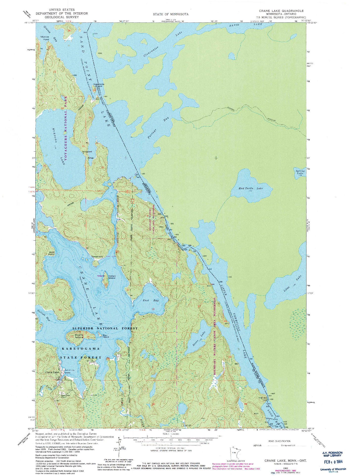 USGS 1:24000-SCALE QUADRANGLE FOR CRANE LAKE, MN 1963
