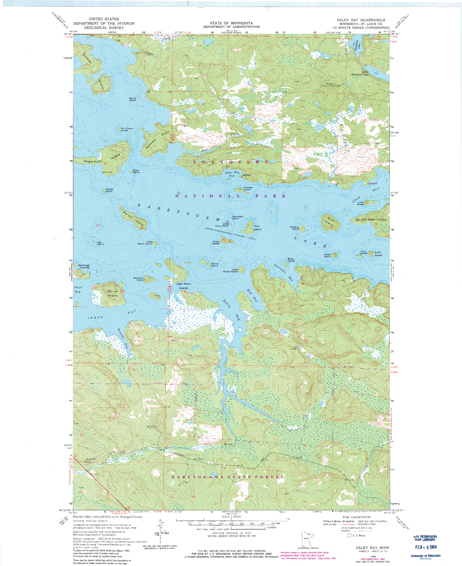 USGS 1:24000-SCALE QUADRANGLE FOR DALEY BAY, MN 1968