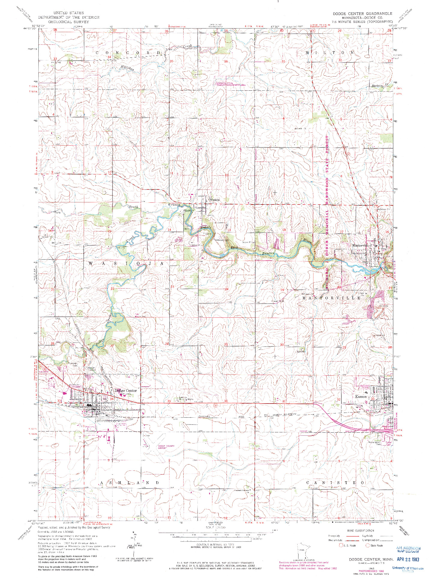 USGS 1:24000-SCALE QUADRANGLE FOR DODGE CENTER, MN 1965