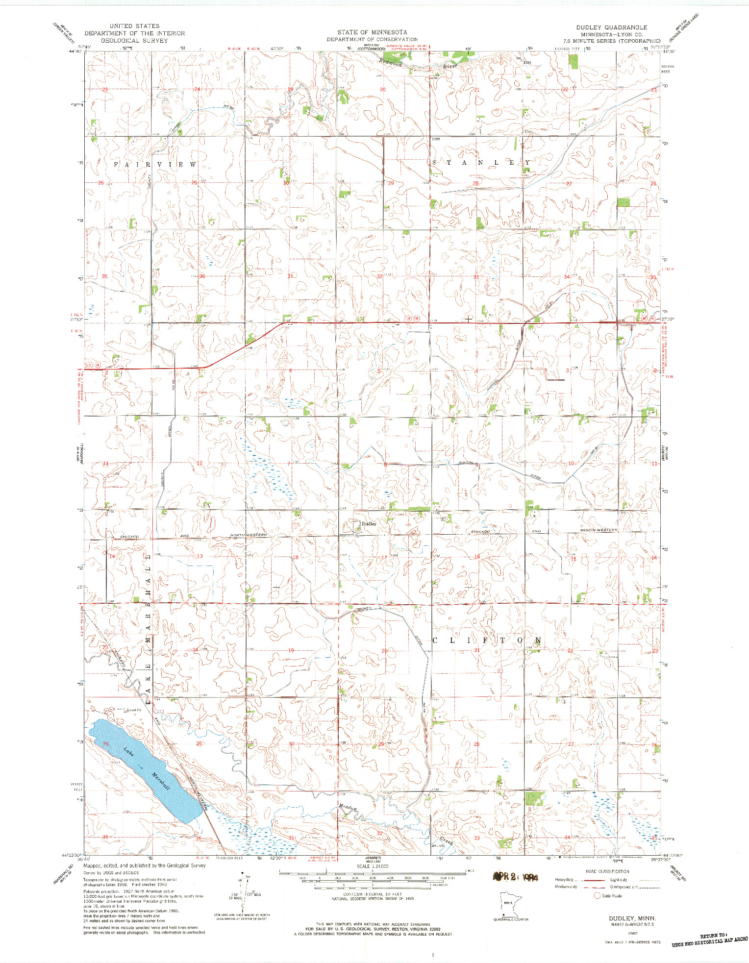 USGS 1:24000-SCALE QUADRANGLE FOR DUDLEY, MN 1962