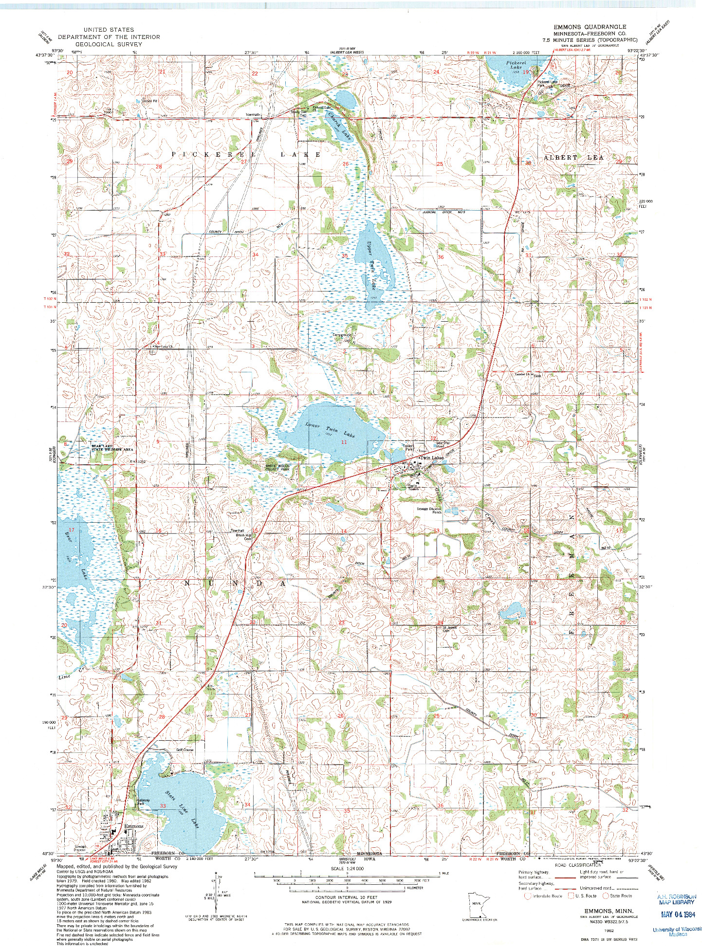 USGS 1:24000-SCALE QUADRANGLE FOR EMMONS, MN 1982