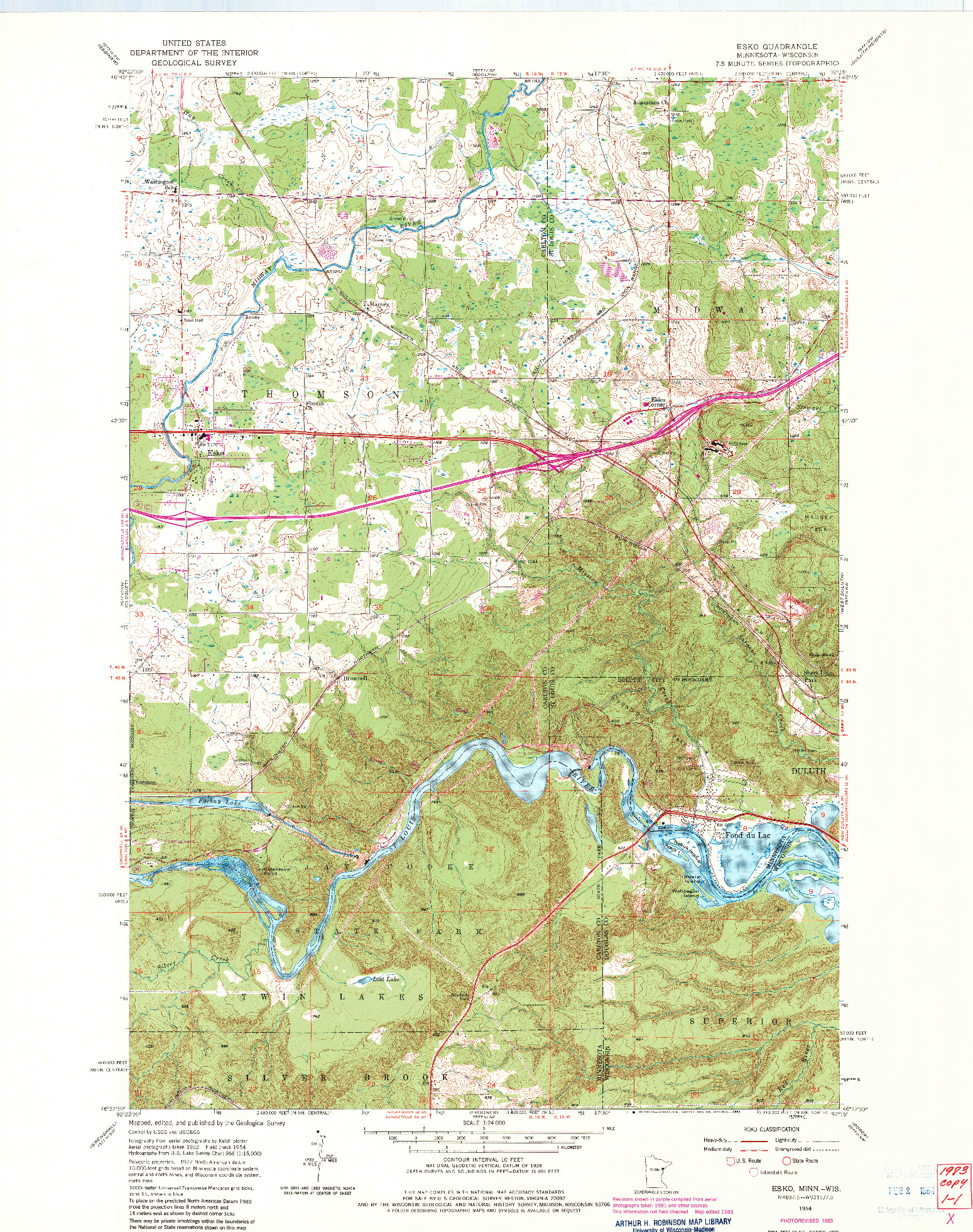 USGS 1:24000-SCALE QUADRANGLE FOR ESKO, MN 1954