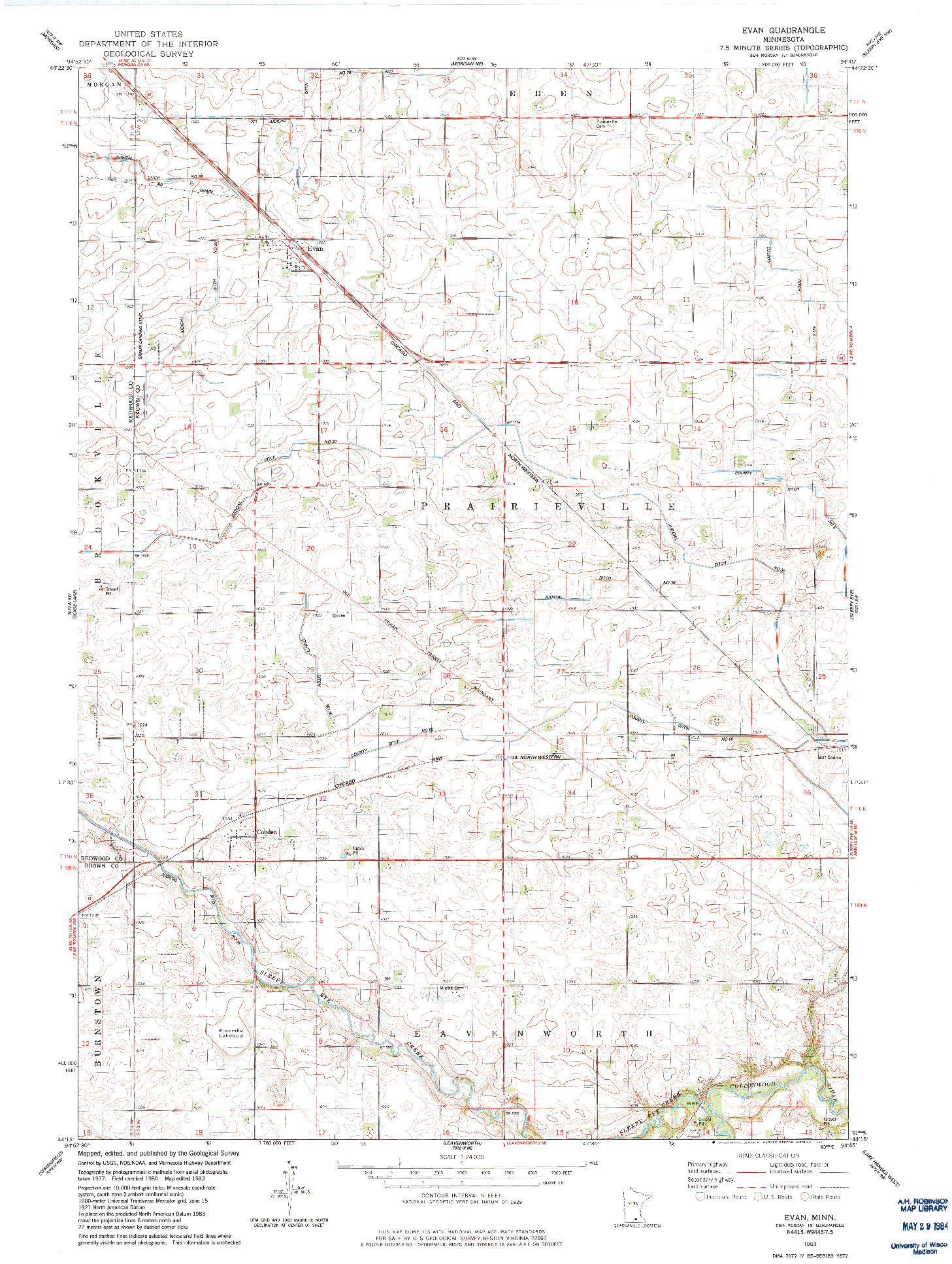 USGS 1:24000-SCALE QUADRANGLE FOR EVAN, MN 1983