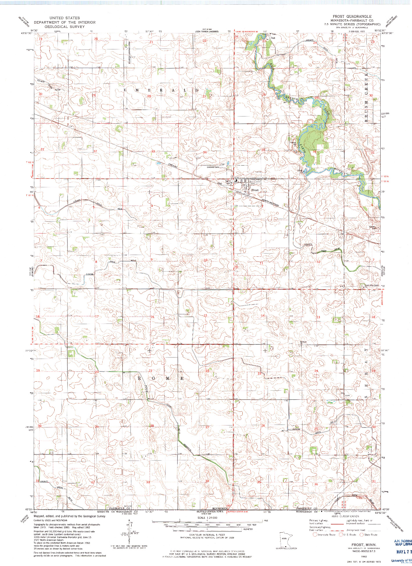 USGS 1:24000-SCALE QUADRANGLE FOR FROST, MN 1982