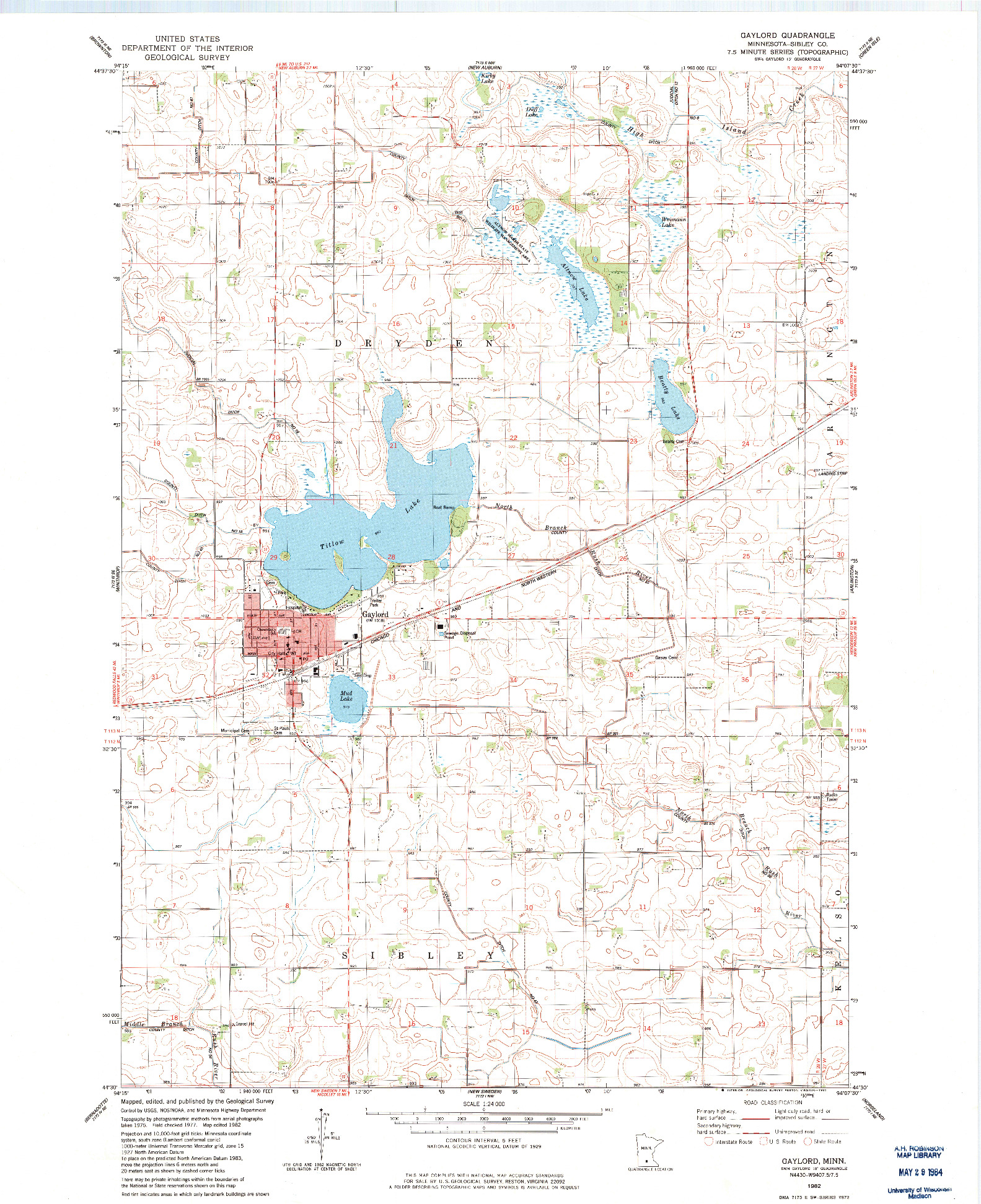 USGS 1:24000-SCALE QUADRANGLE FOR GAYLORD, MN 1982
