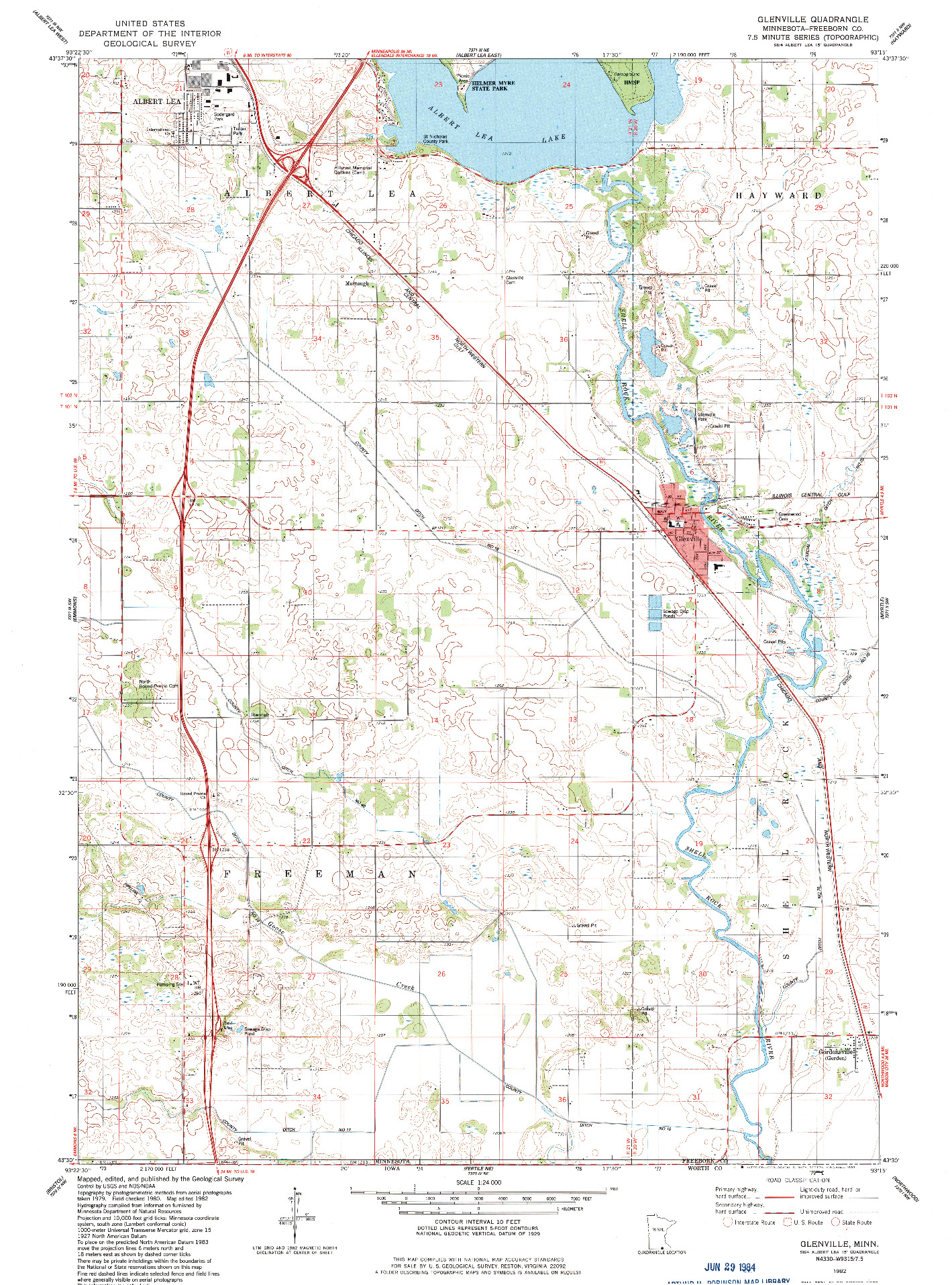 USGS 1:24000-SCALE QUADRANGLE FOR GLENVILLE, MN 1982