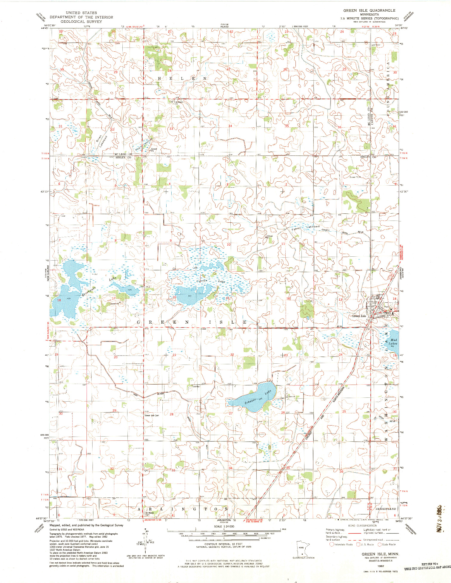 USGS 1:24000-SCALE QUADRANGLE FOR GREEN ISLE, MN 1982