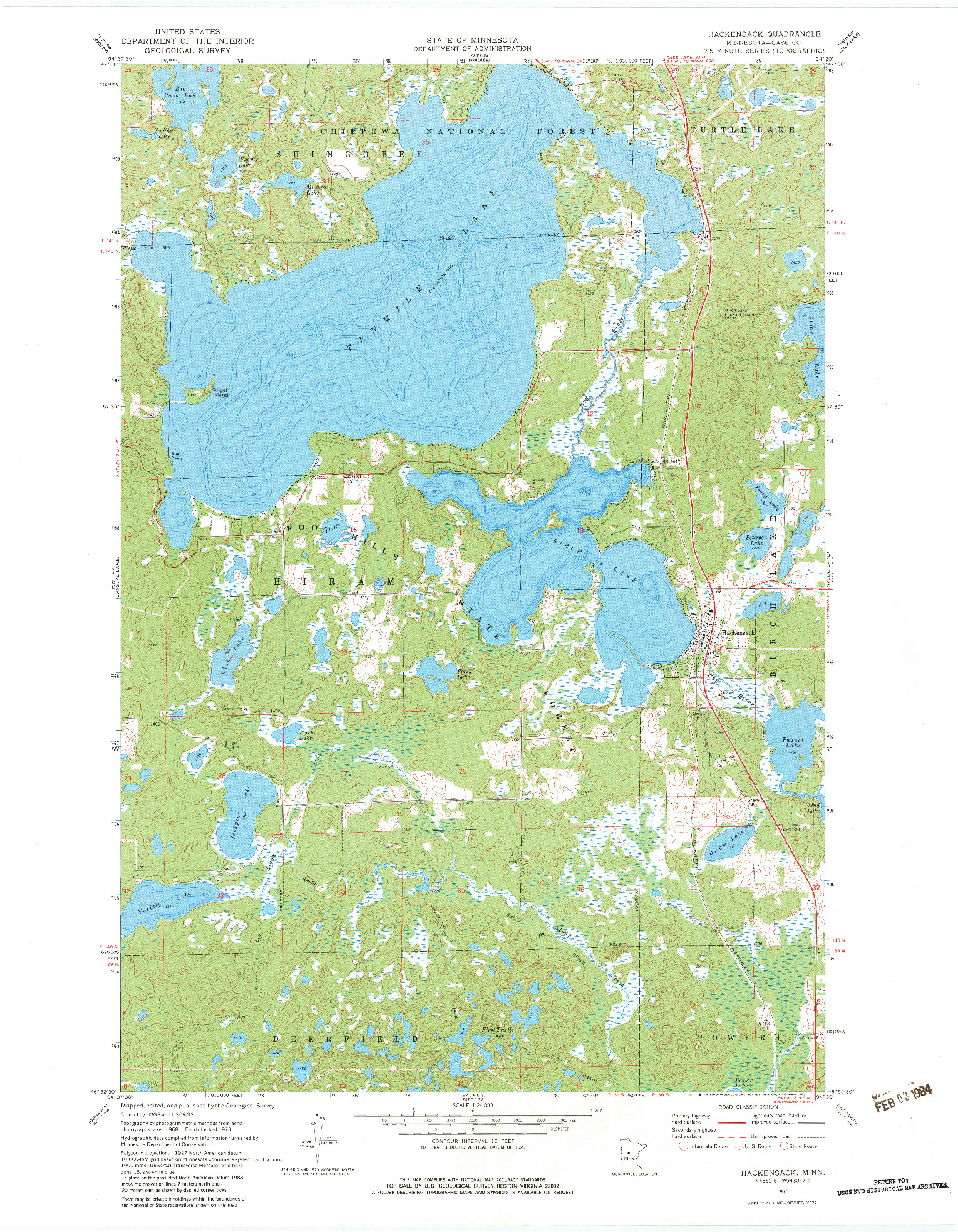 USGS 1:24000-SCALE QUADRANGLE FOR HACKENSACK, MN 1970