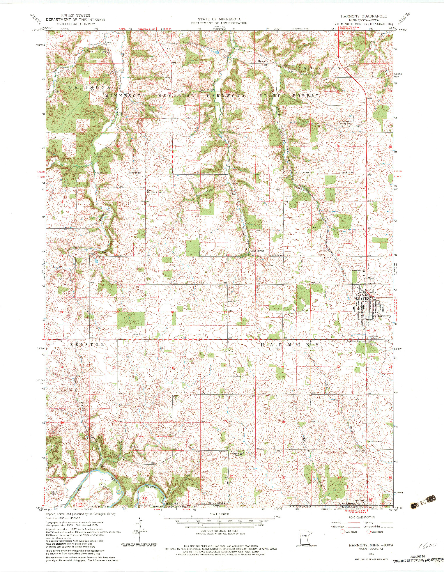 USGS 1:24000-SCALE QUADRANGLE FOR HARMONY, MN 1965