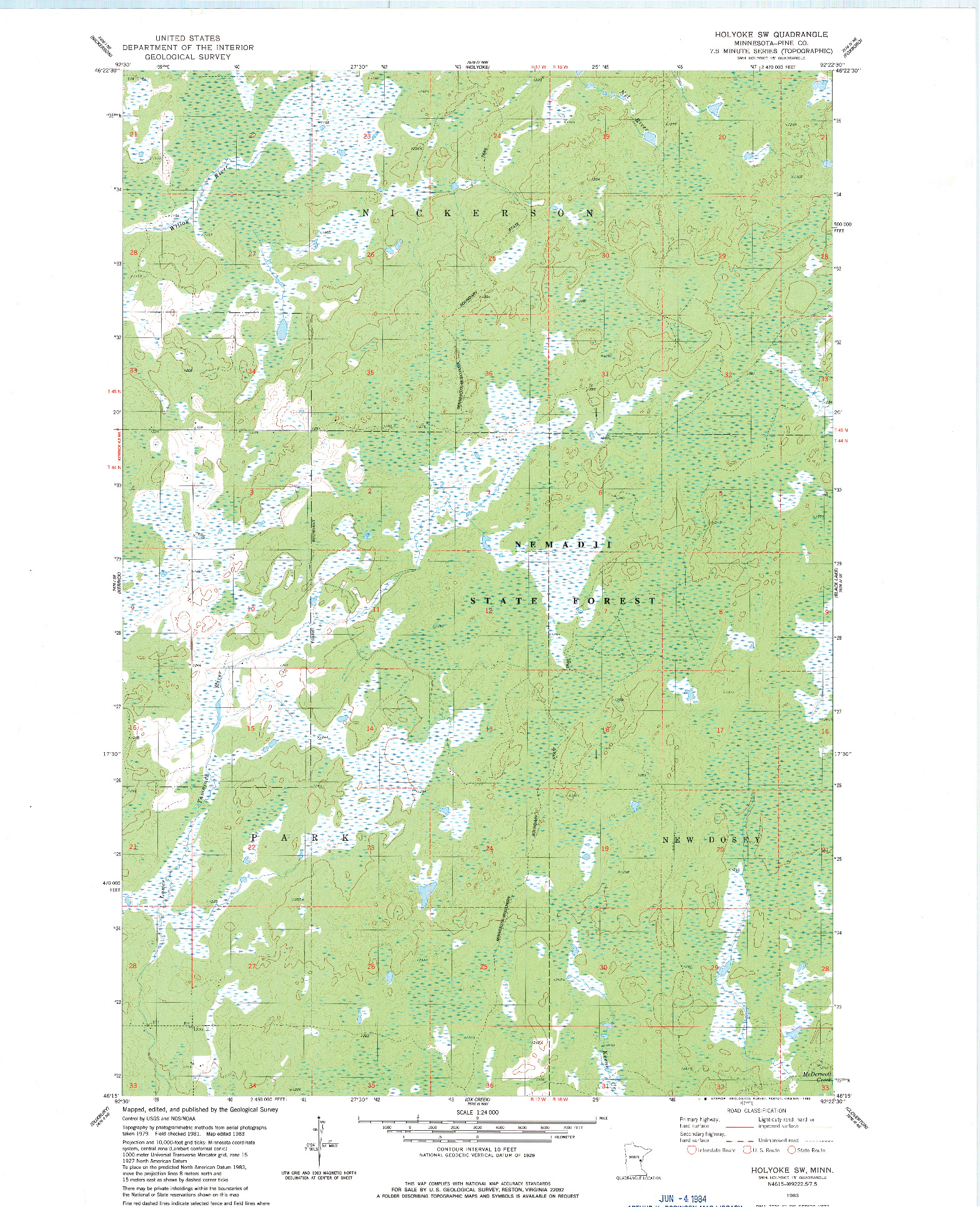 USGS 1:24000-SCALE QUADRANGLE FOR HOLYOKE SW, MN 1983