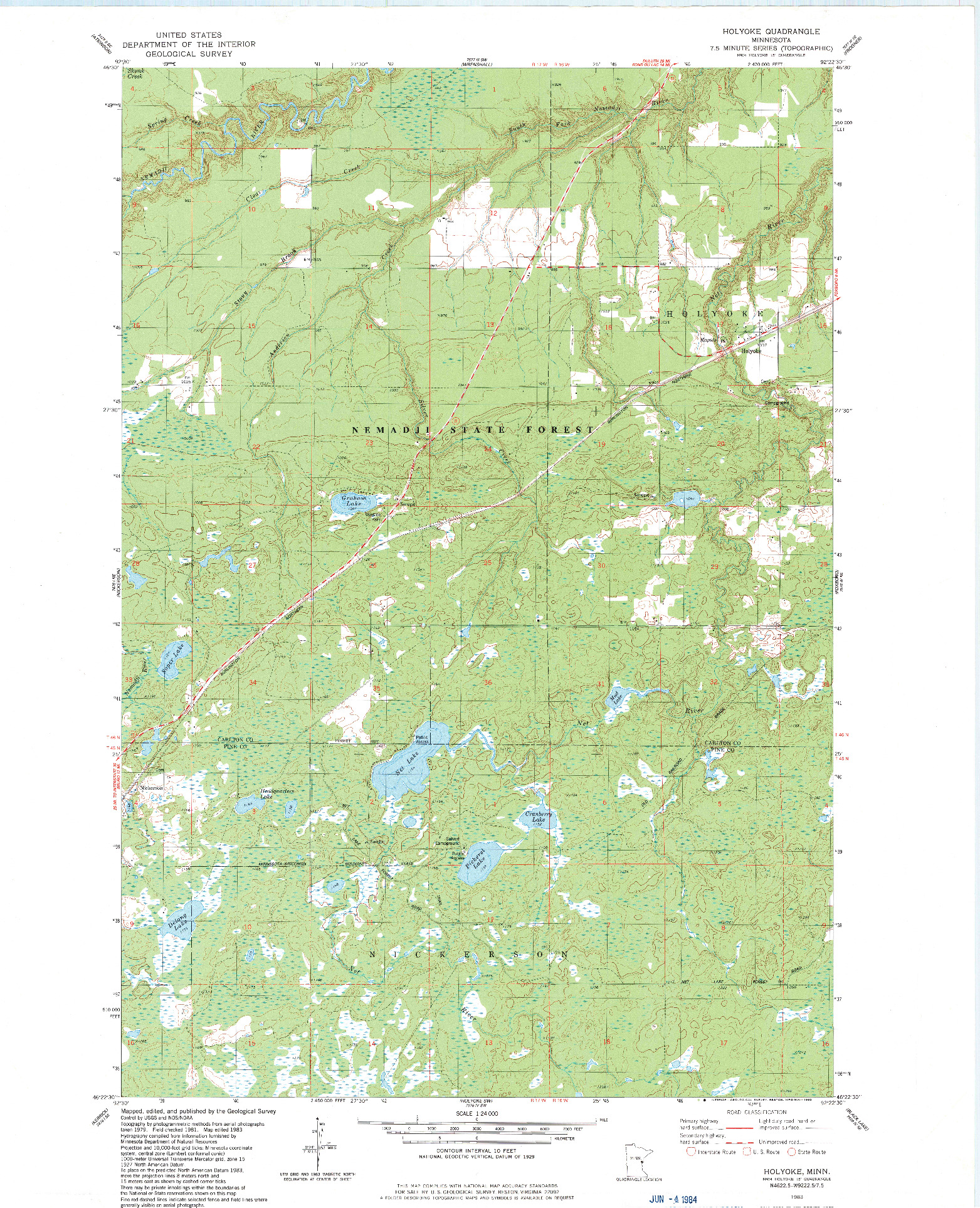 USGS 1:24000-SCALE QUADRANGLE FOR HOLYOKE, MN 1983