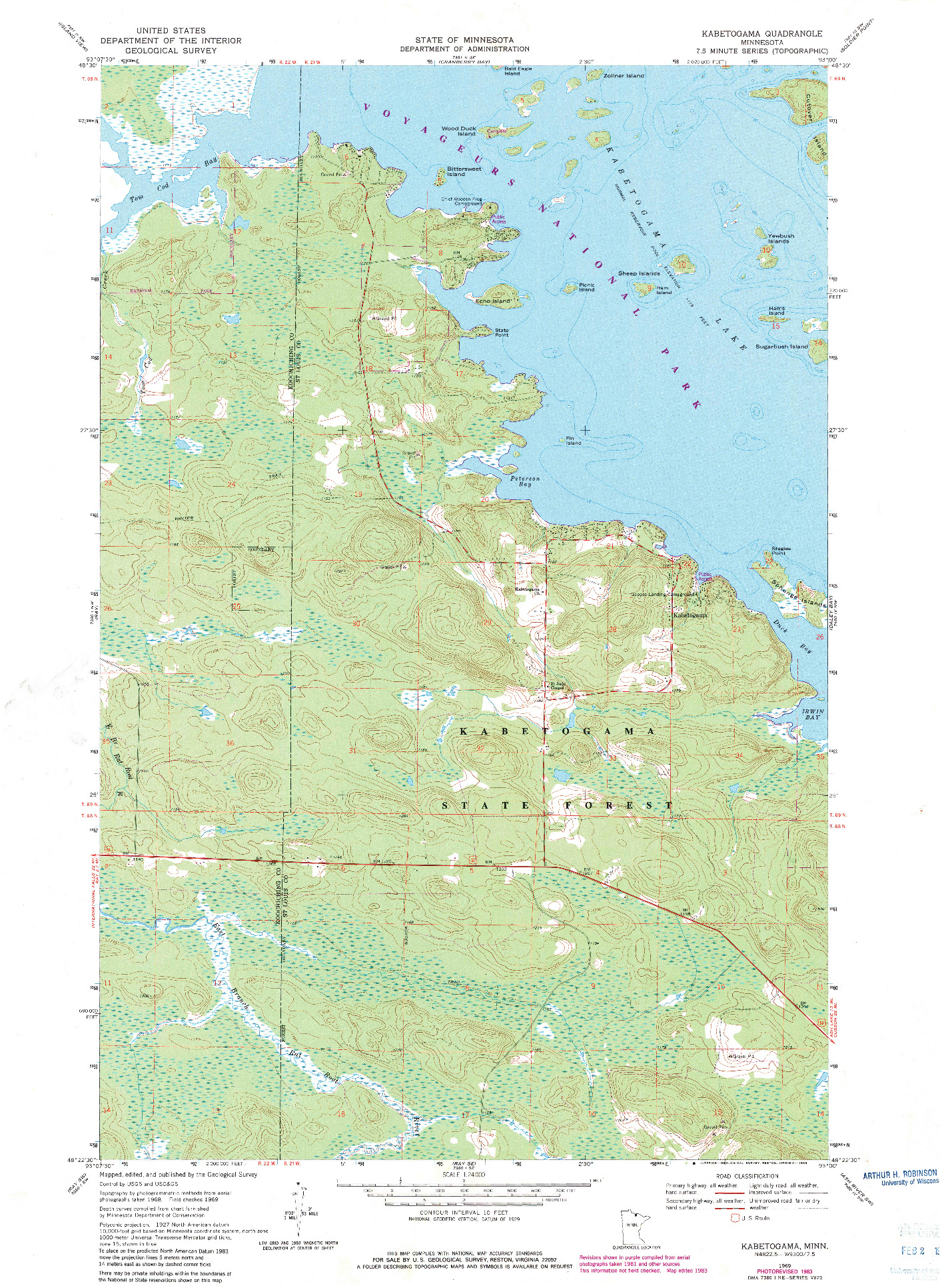 USGS 1:24000-SCALE QUADRANGLE FOR KABETOGAMA, MN 1969