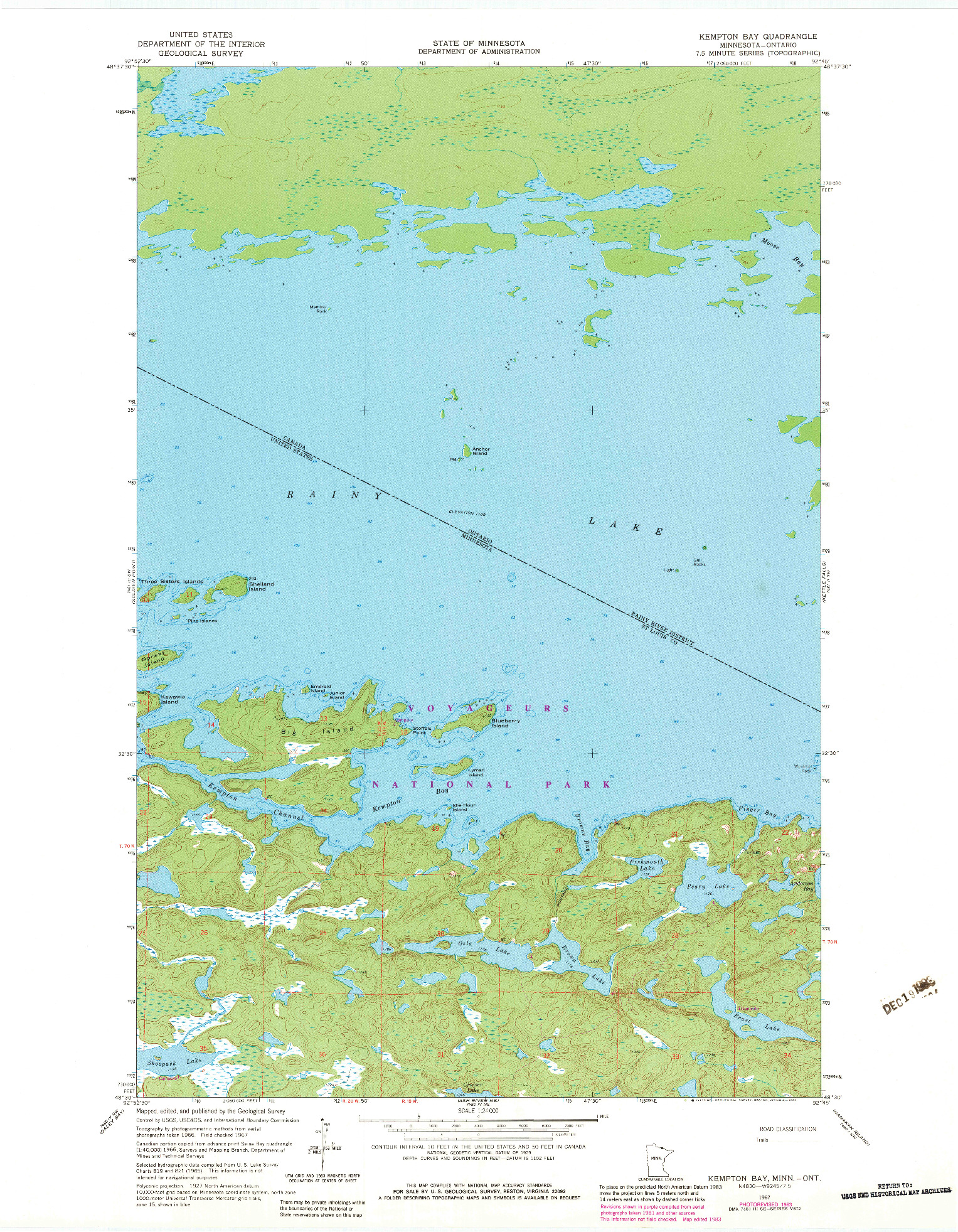 USGS 1:24000-SCALE QUADRANGLE FOR KEMPTON BAY, MN 1967