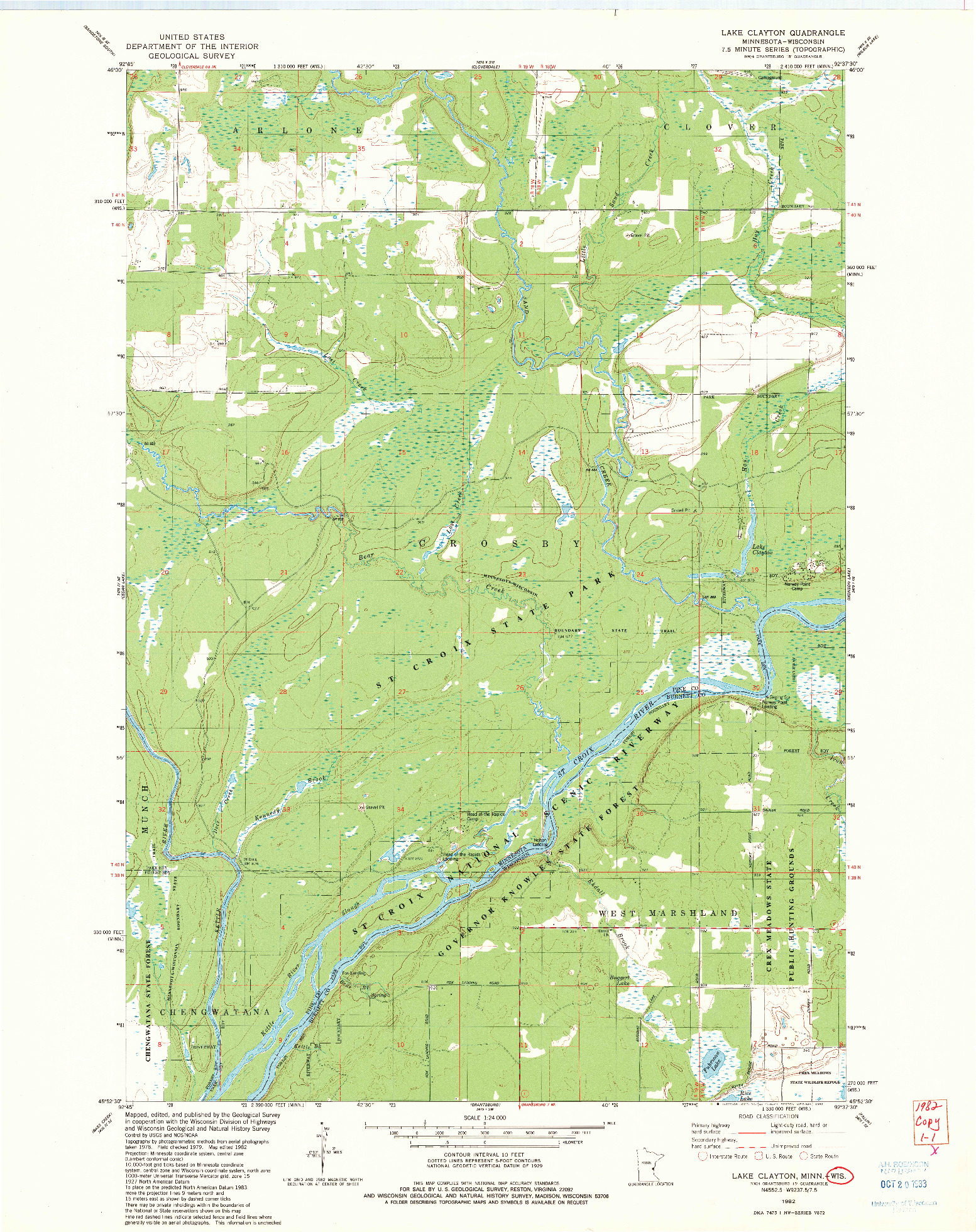 USGS 1:24000-SCALE QUADRANGLE FOR LAKE CLAYTON, MN 1982