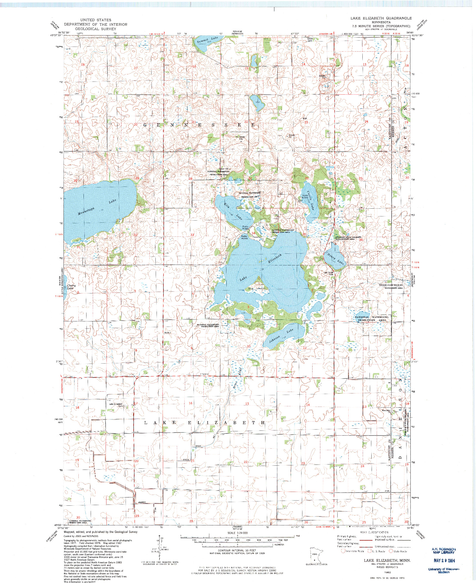 USGS 1:24000-SCALE QUADRANGLE FOR LAKE ELIZABETH, MN 1982