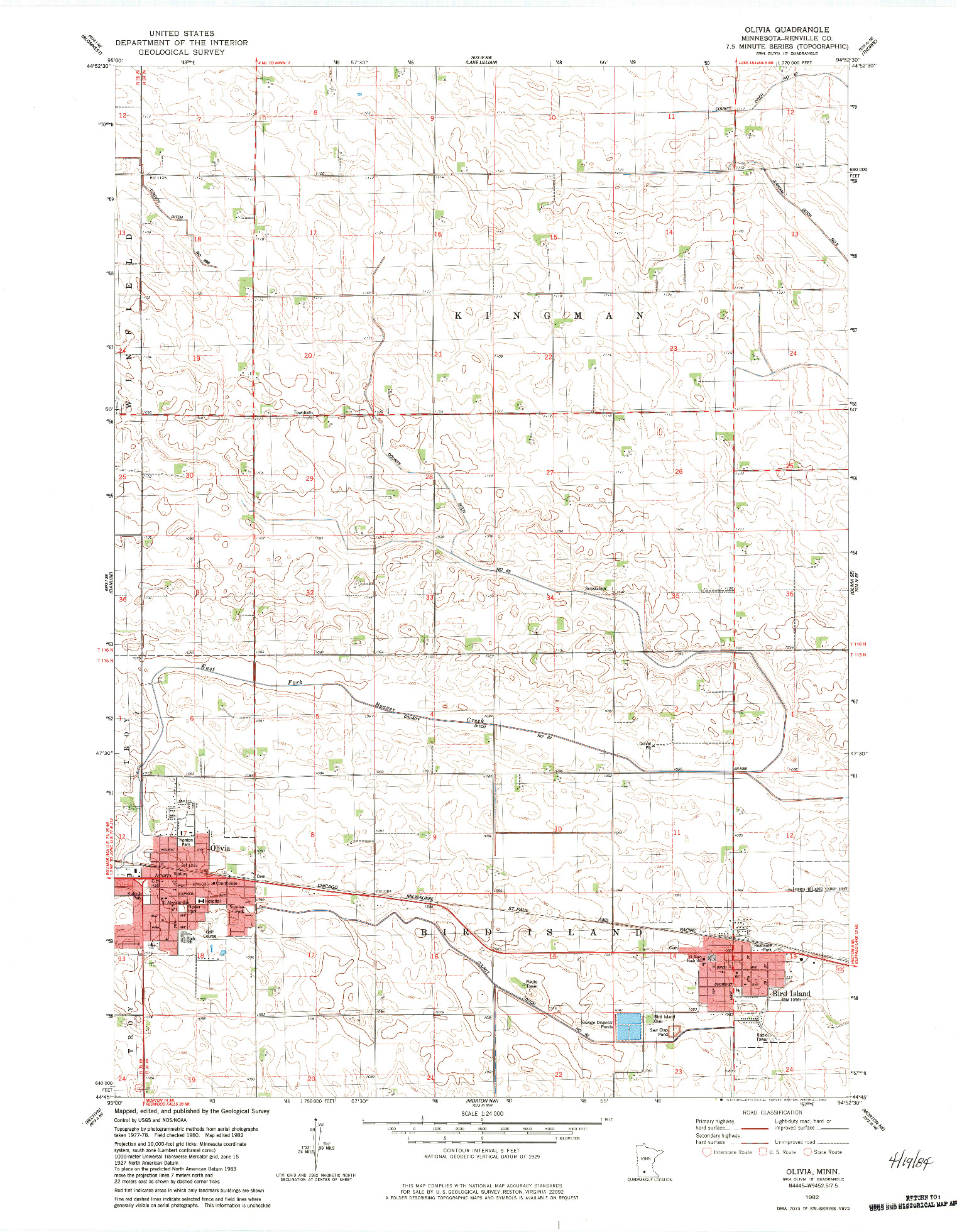 USGS 1:24000-SCALE QUADRANGLE FOR OLIVIA, MN 1982