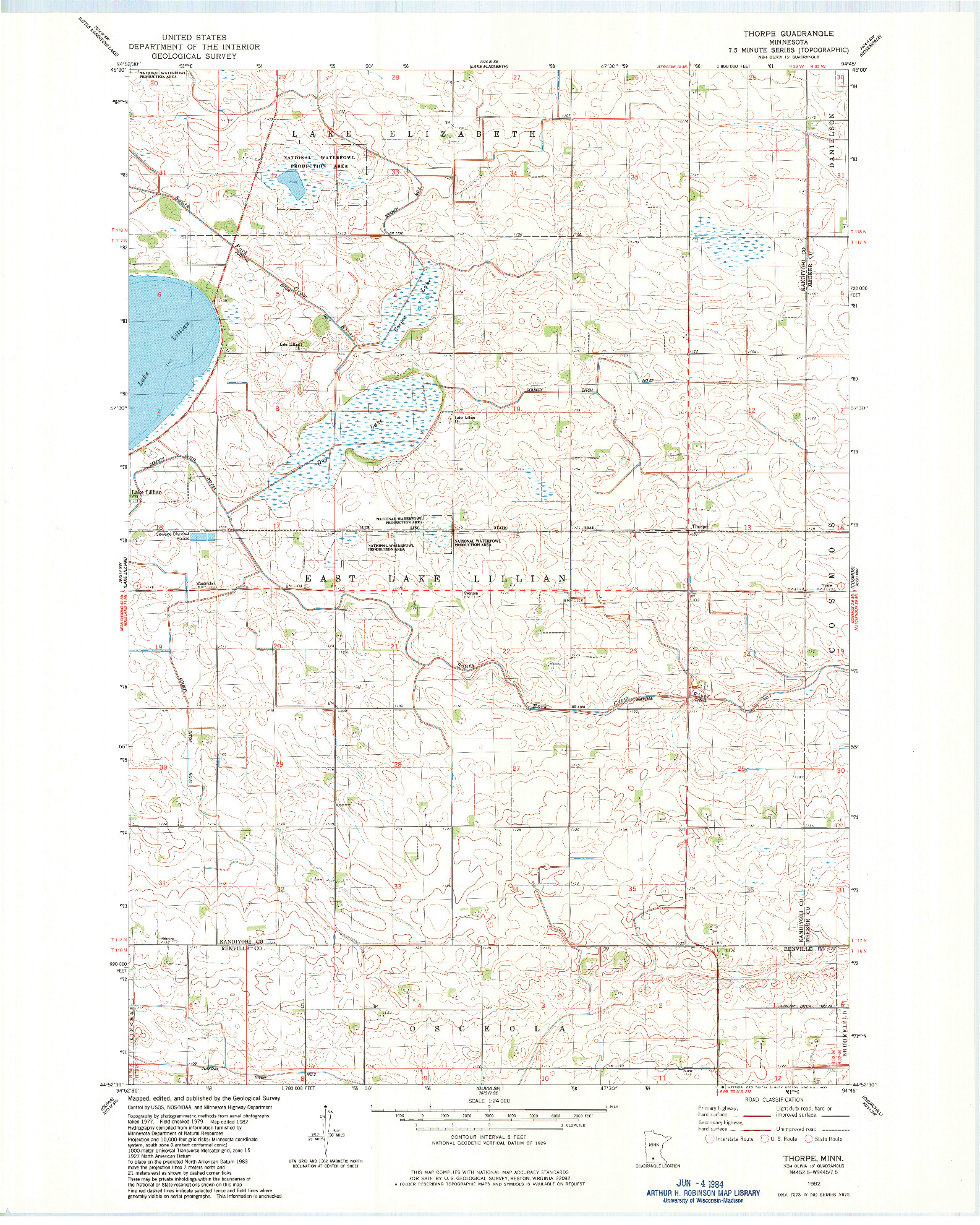 USGS 1:24000-SCALE QUADRANGLE FOR THORPE, MN 1982