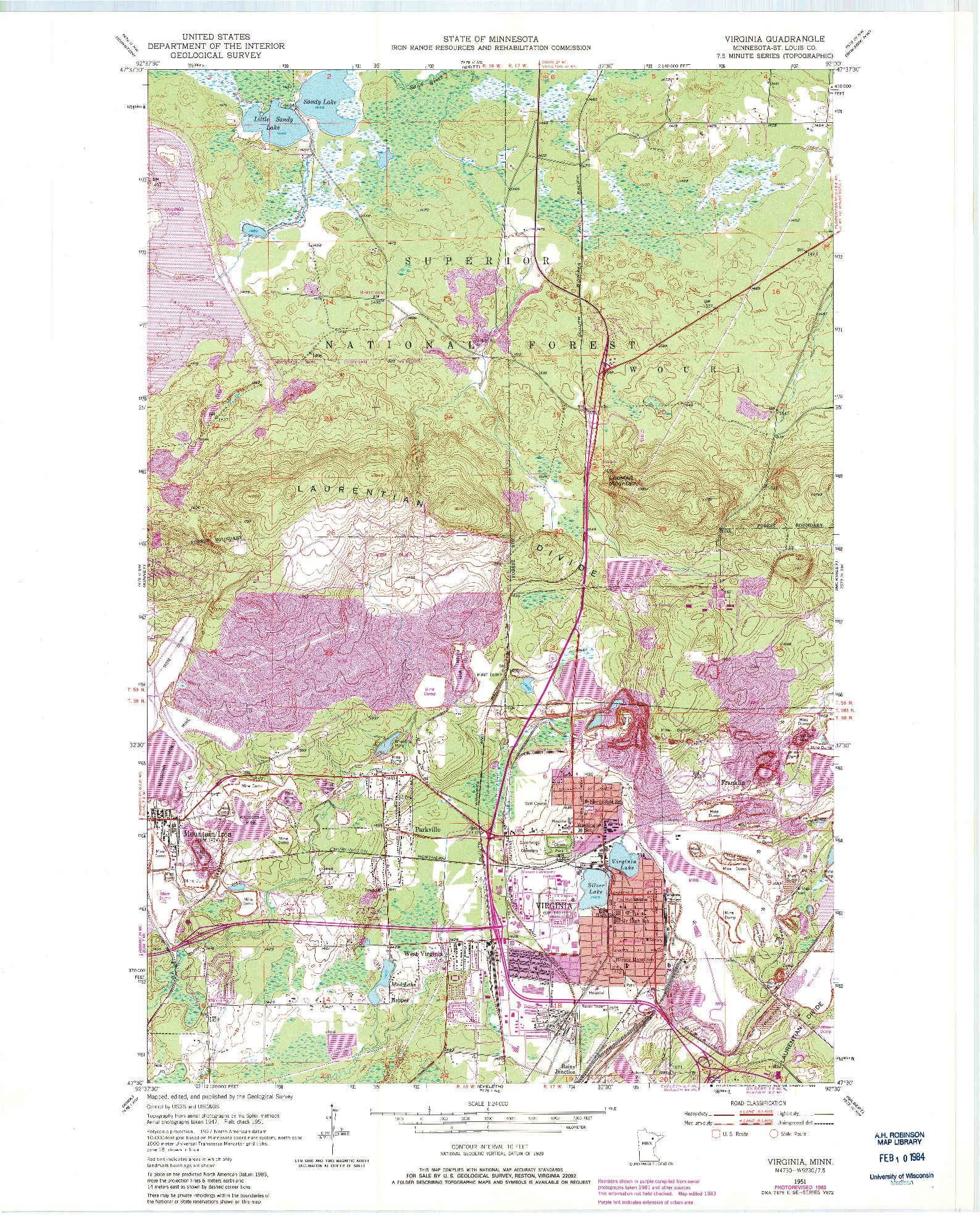 USGS 1:24000-SCALE QUADRANGLE FOR VIRGINIA, MN 1951
