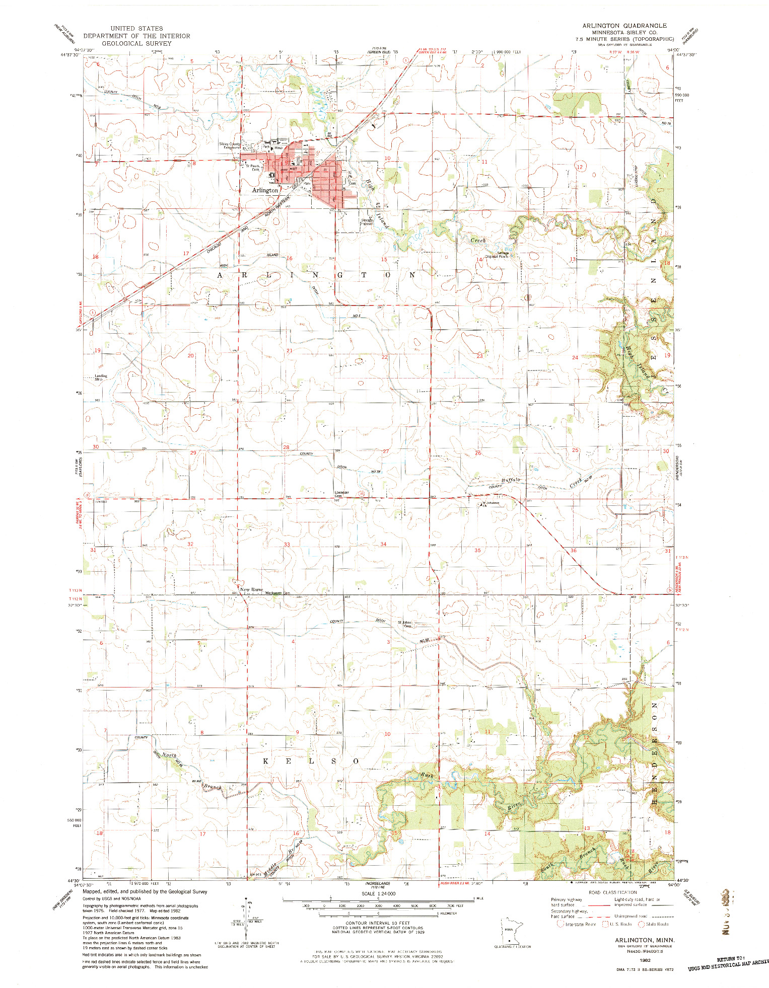 USGS 1:24000-SCALE QUADRANGLE FOR ARLINGTON, MN 1982