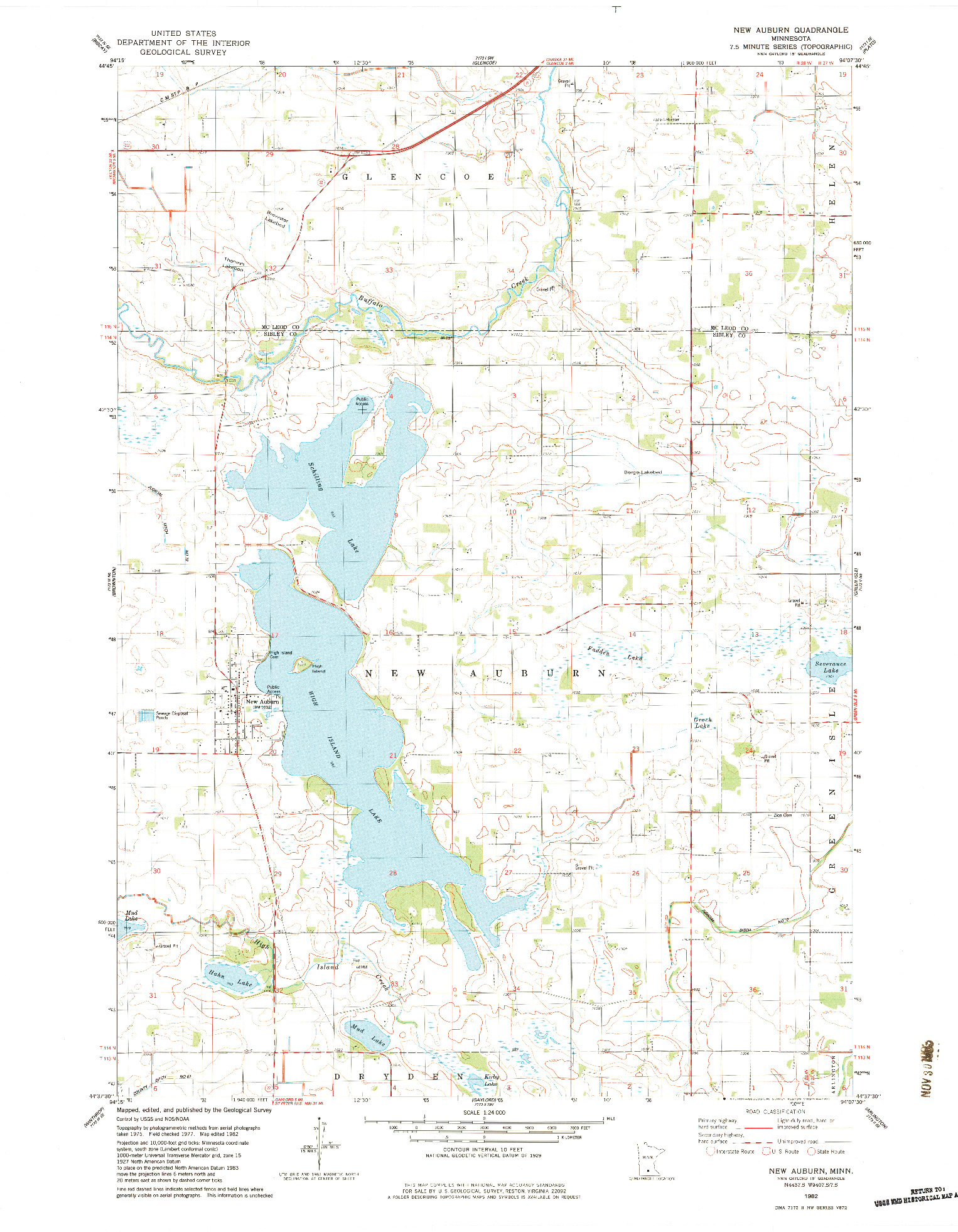 USGS 1:24000-SCALE QUADRANGLE FOR NEW AUBURN, MN 1982