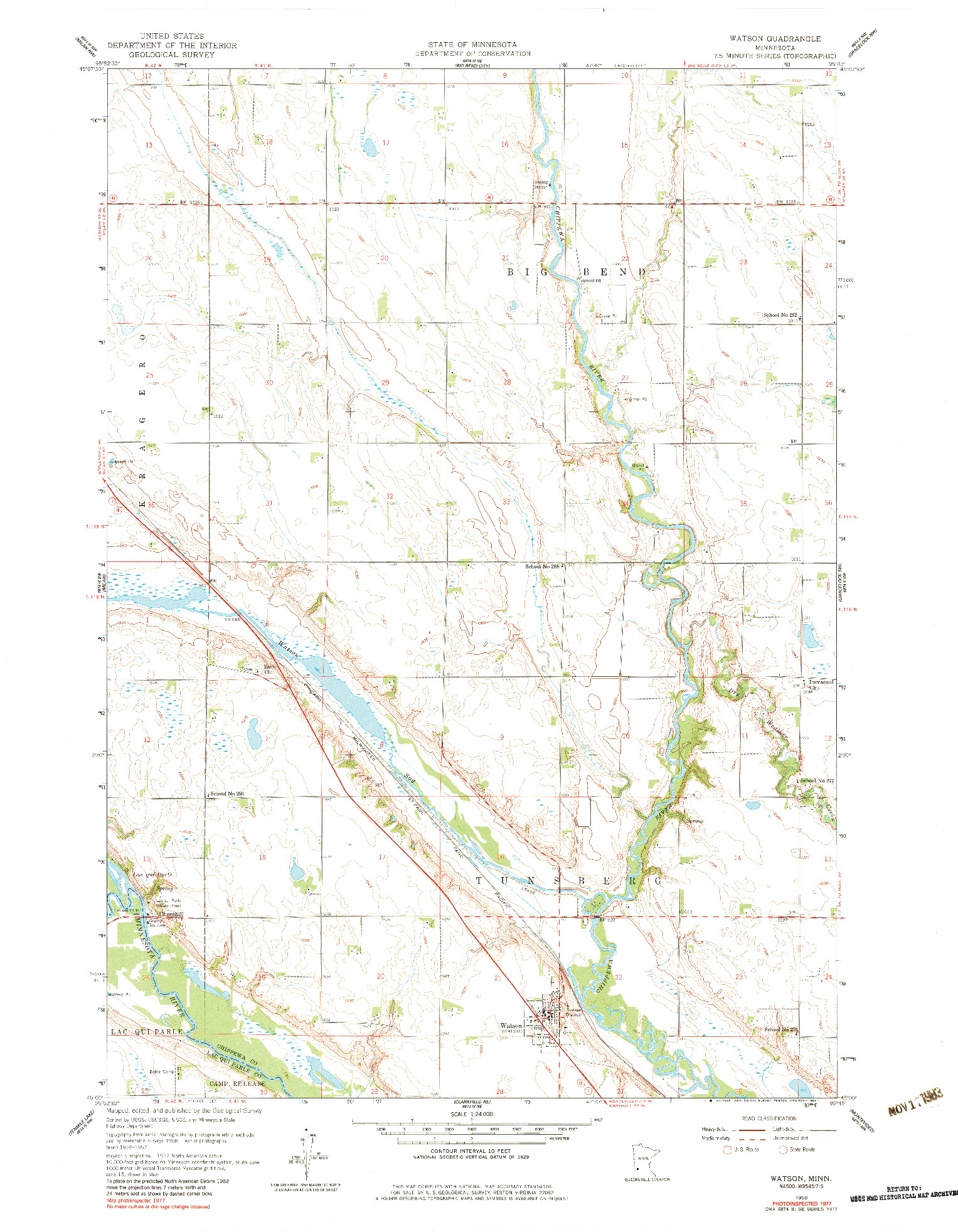 USGS 1:24000-SCALE QUADRANGLE FOR WATSON, MN 1958