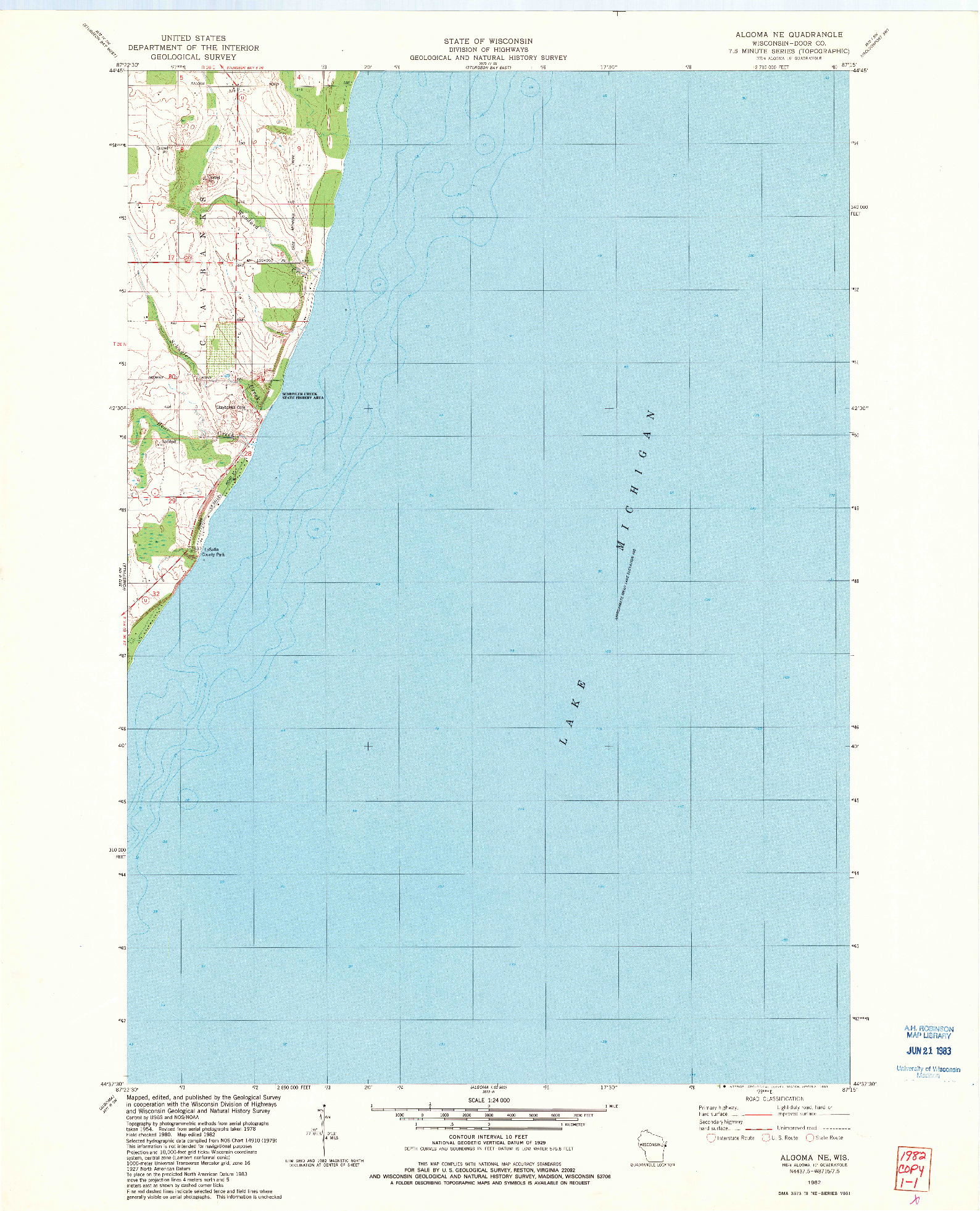 USGS 1:24000-SCALE QUADRANGLE FOR ALGOMA NE, WI 1982