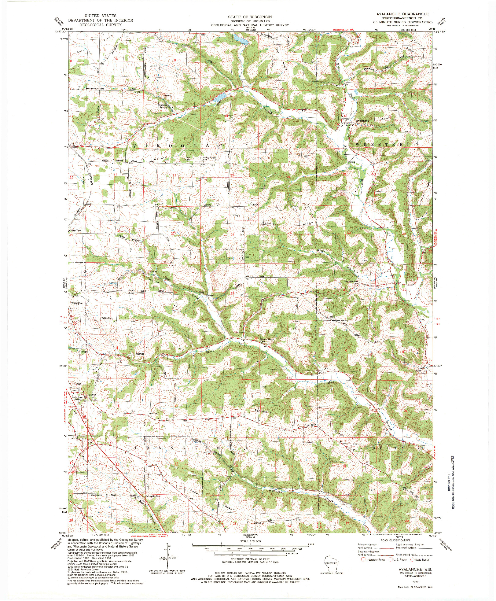 USGS 1:24000-SCALE QUADRANGLE FOR AVALANCHE, WI 1983