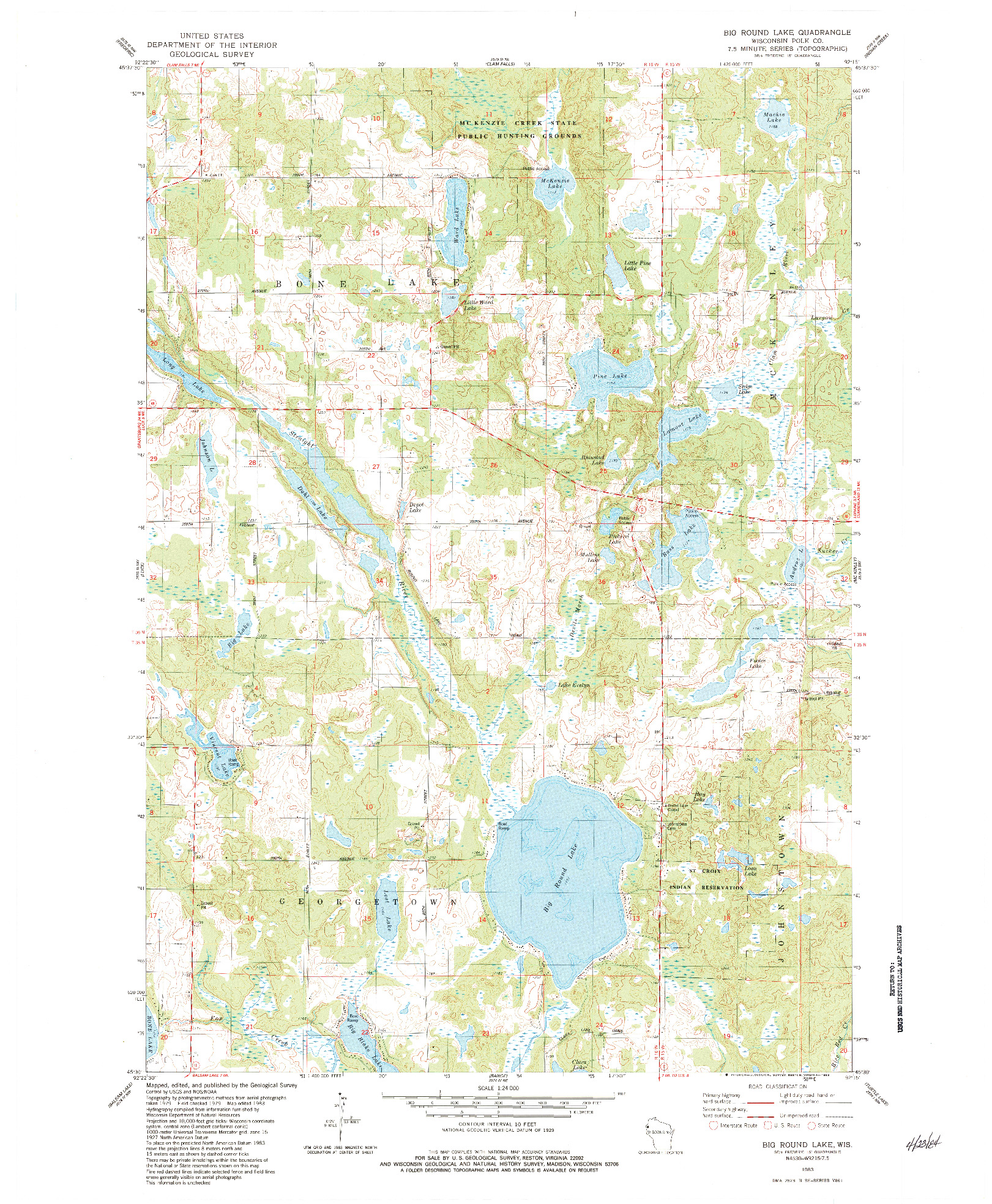 USGS 1:24000-SCALE QUADRANGLE FOR BIG ROUND LAKE, WI 1983