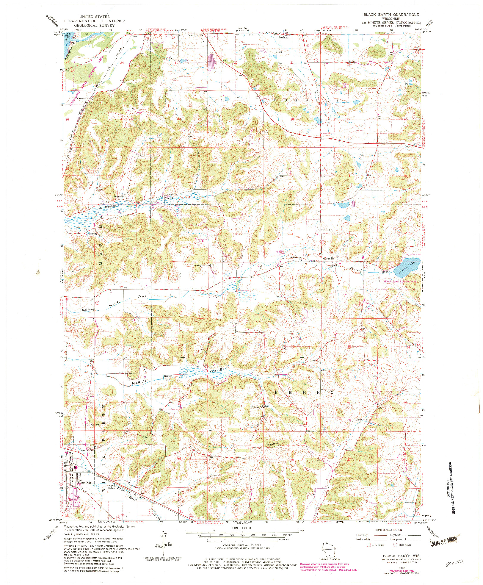 USGS 1:24000-SCALE QUADRANGLE FOR BLACK EARTH, WI 1962