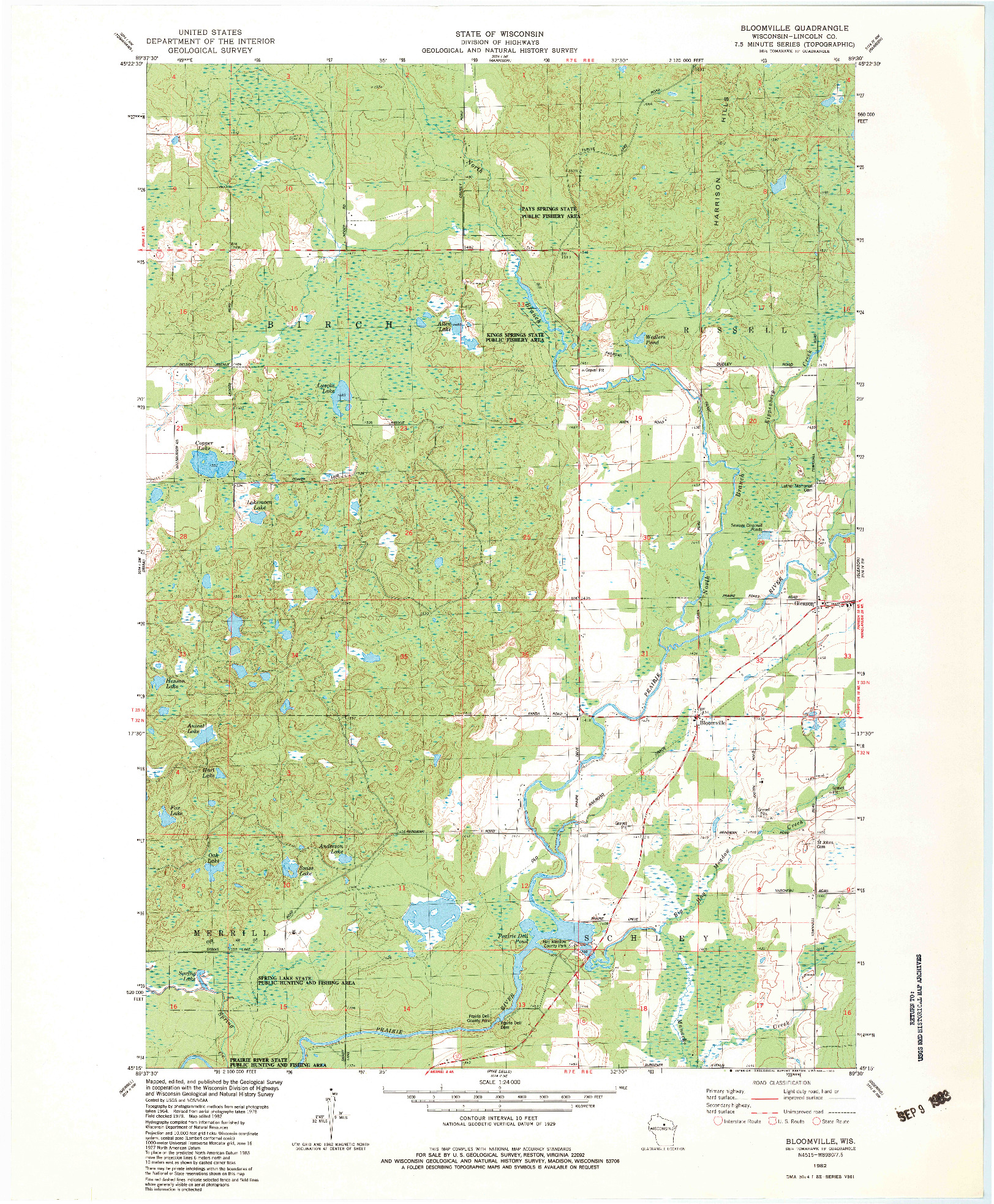USGS 1:24000-SCALE QUADRANGLE FOR BLOOMVILLE, WI 1982