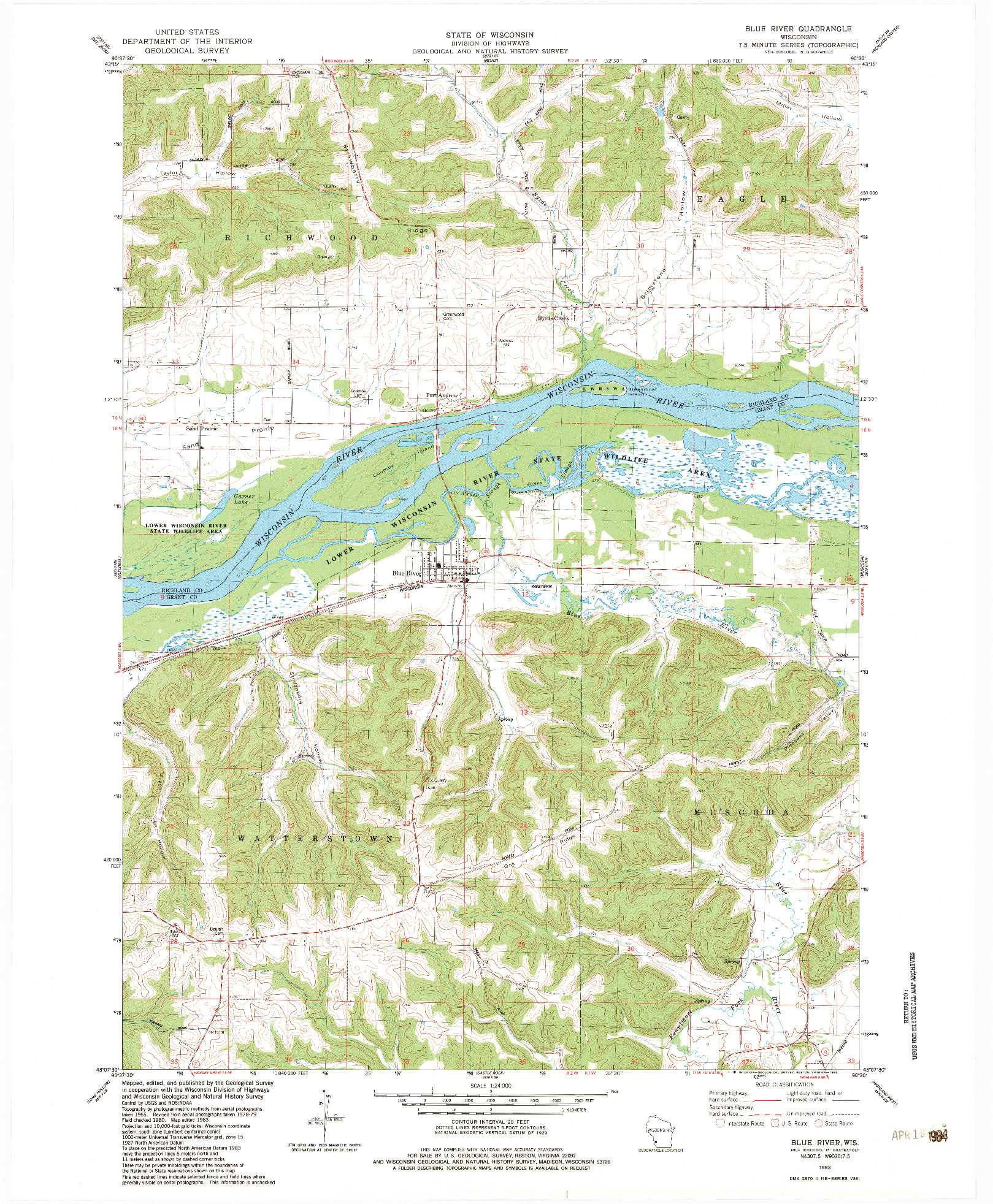 USGS 1:24000-SCALE QUADRANGLE FOR BLUE RIVER, WI 1983