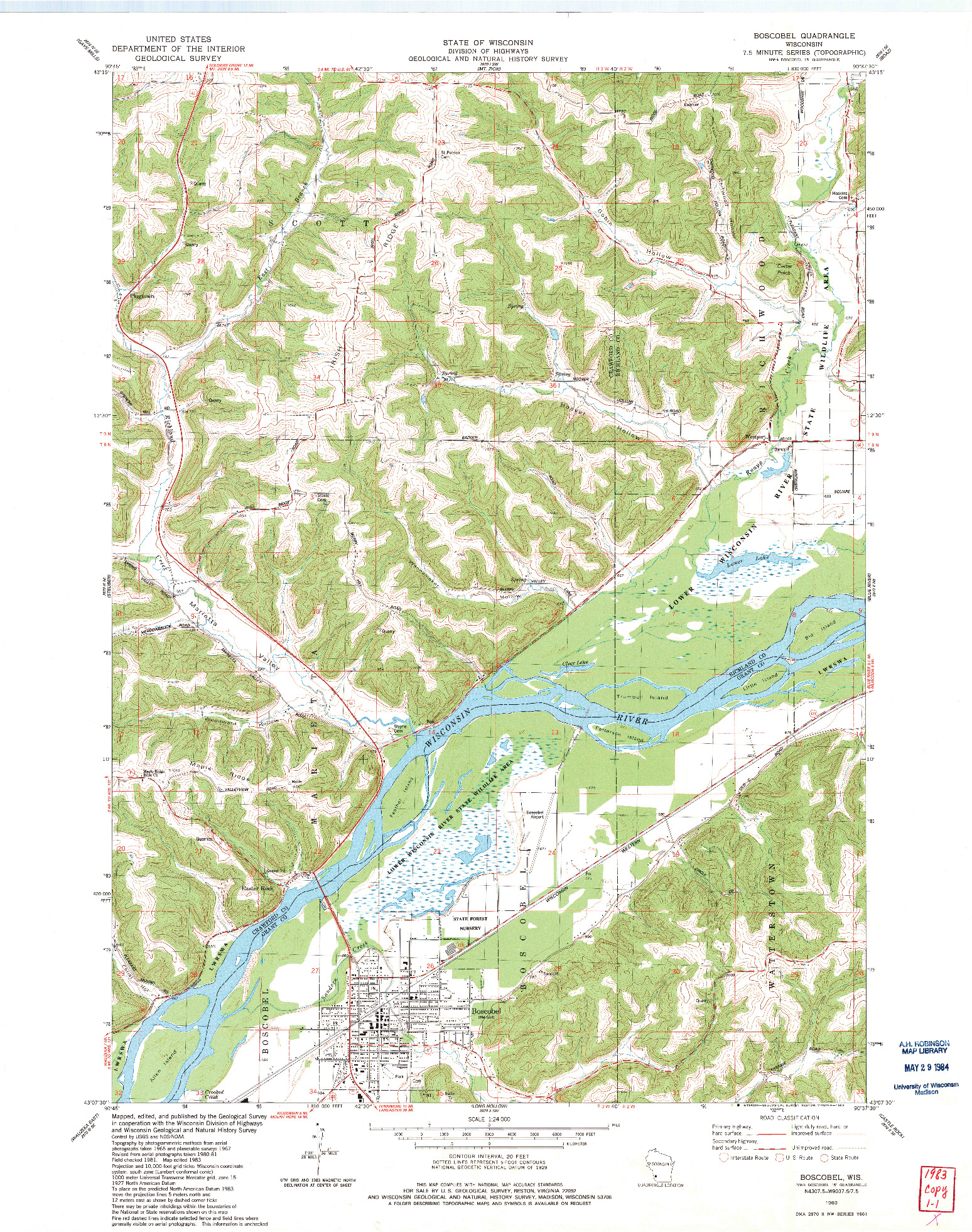 USGS 1:24000-SCALE QUADRANGLE FOR BOSCOBEL, WI 1983